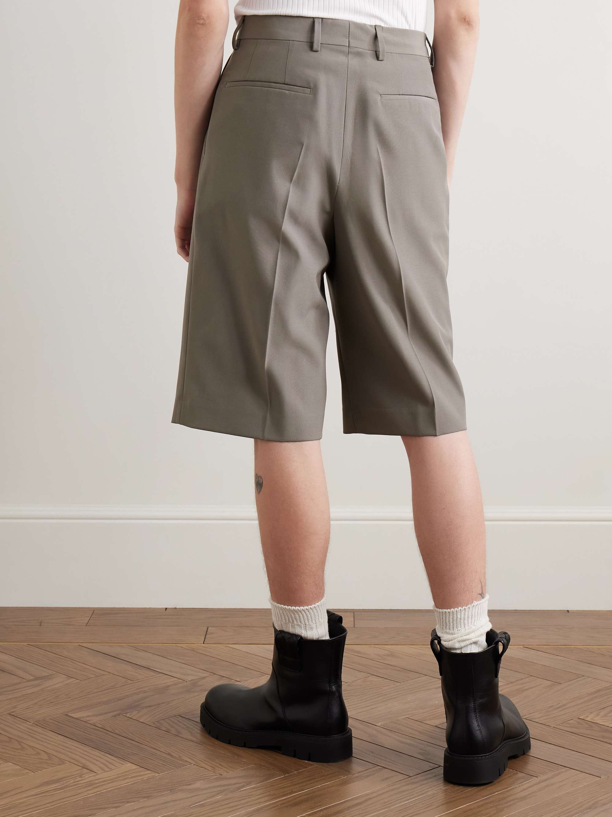 Straight-Leg Pleated Wool Bermuda Shorts view