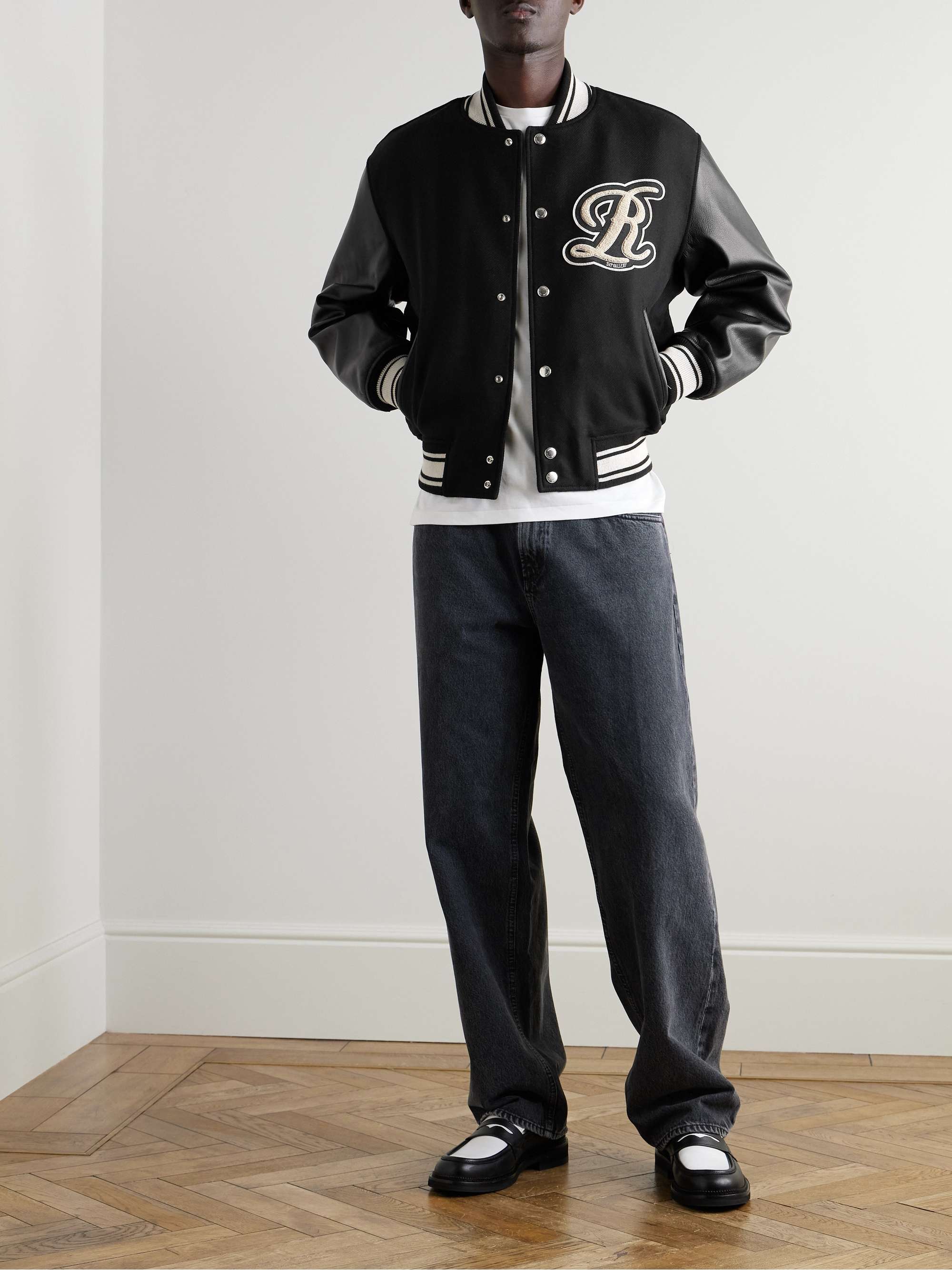 + RSVP GALLERY Logo-Appliquéd Leather-Trimmed Wool-Blend Felt Varsity Jacket view