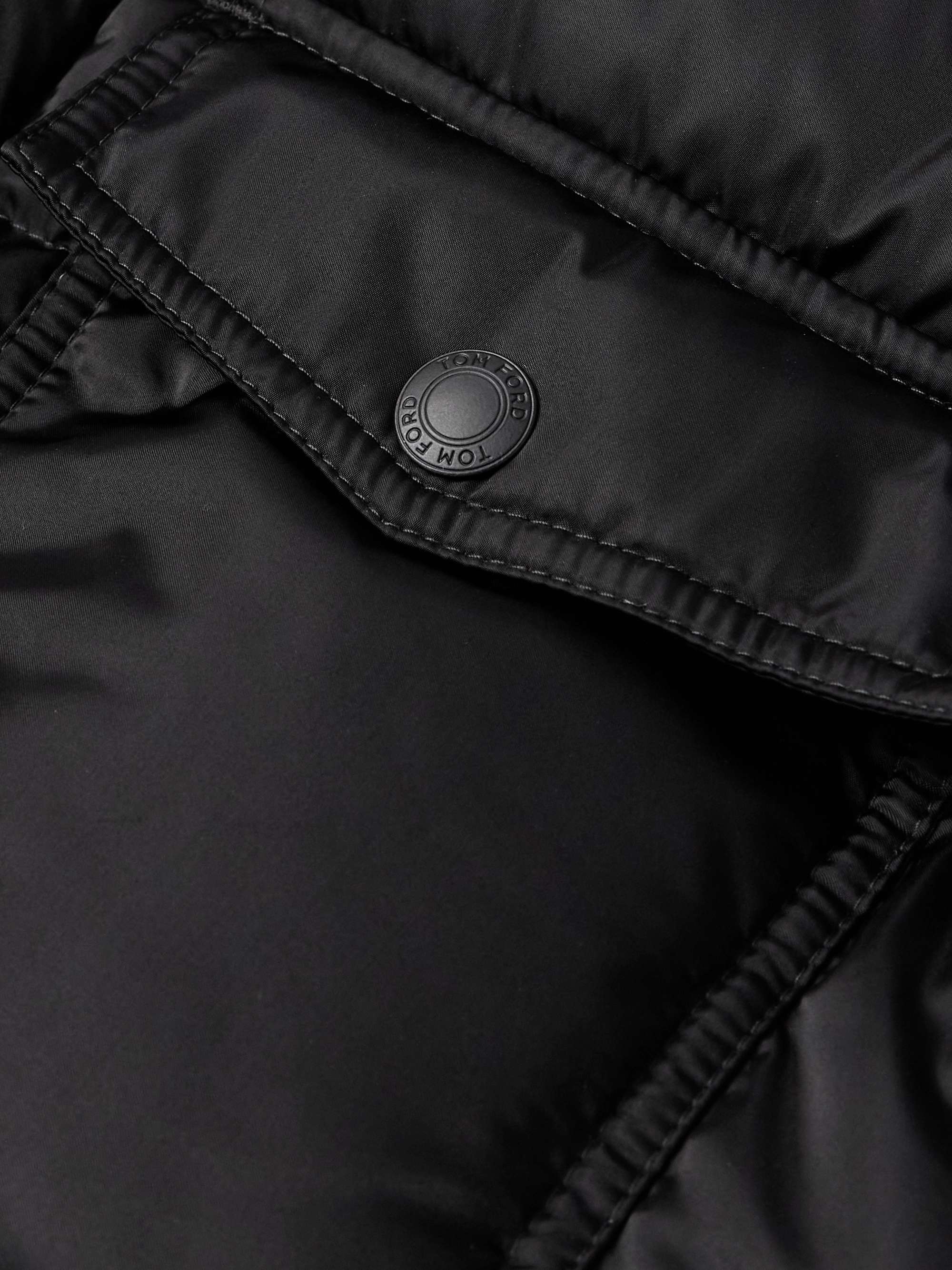 Leather-Trimmed Quilted Padded Shell Down Jacket view