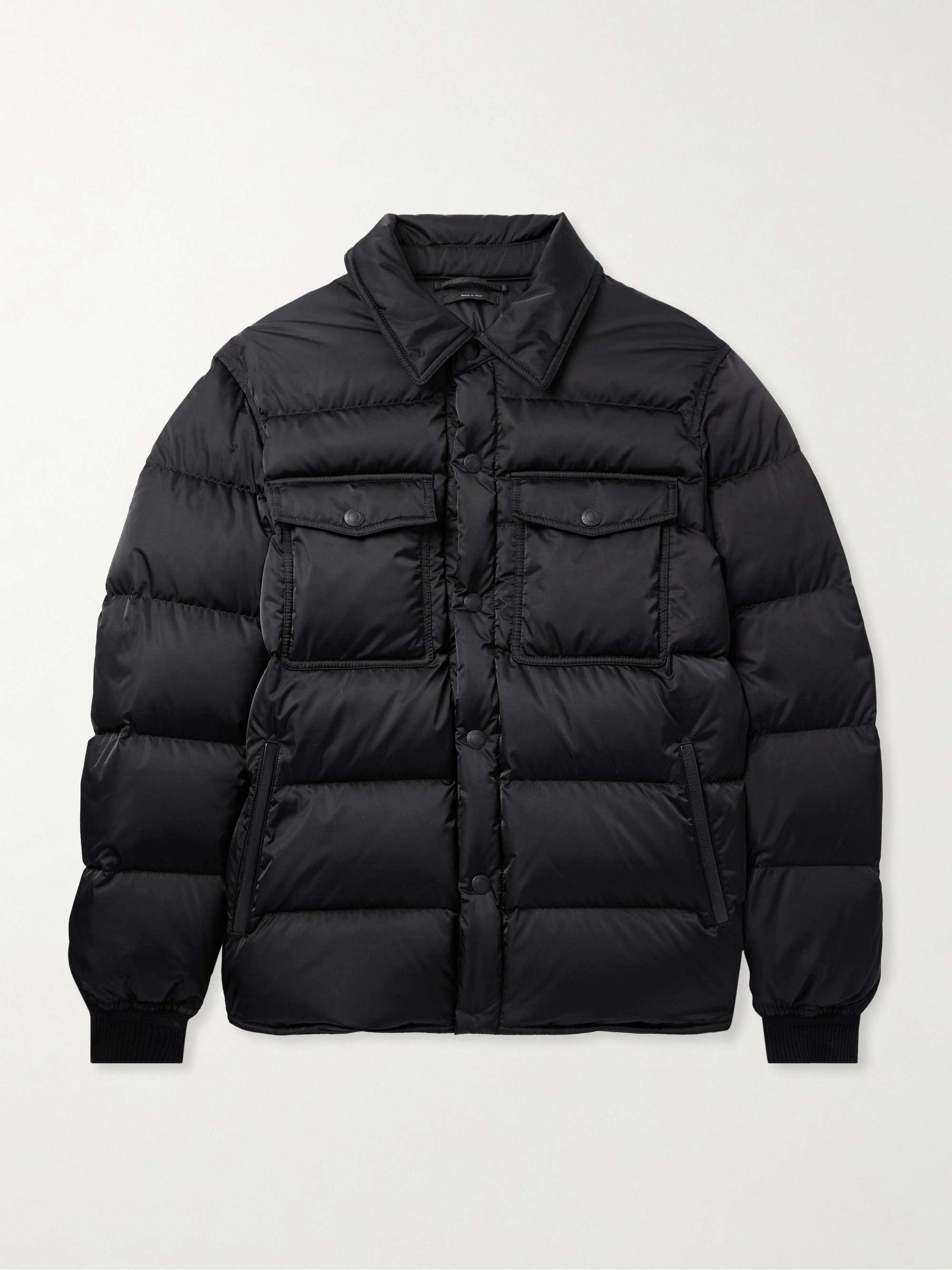 Leather-Trimmed Quilted Padded Shell Down Jacket view