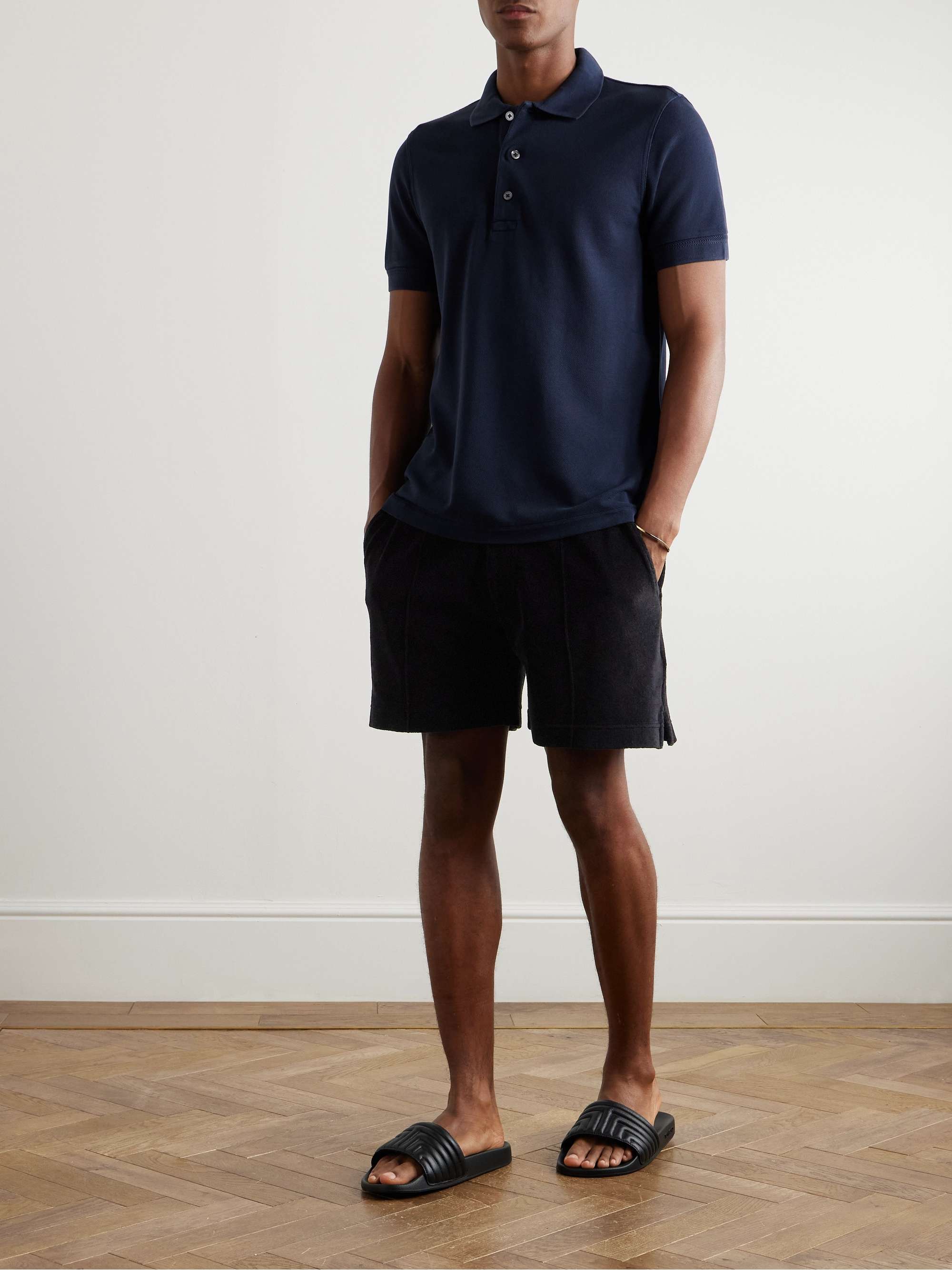 Slim-Fit Straight-Leg Cotton-Blend Terry Shorts view
