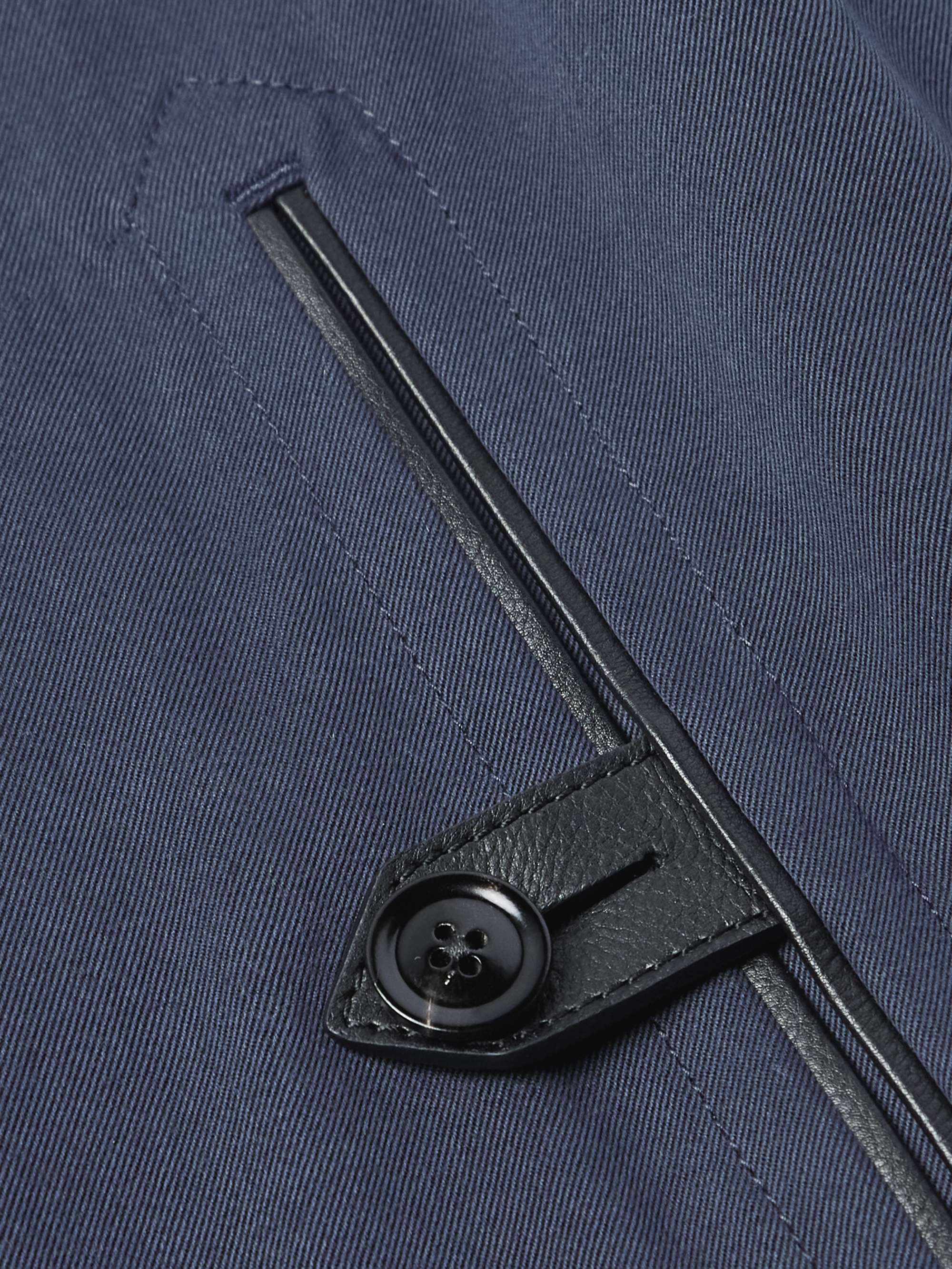 Leather-Trimmed Lyocell-Twill Bomber Jacket view