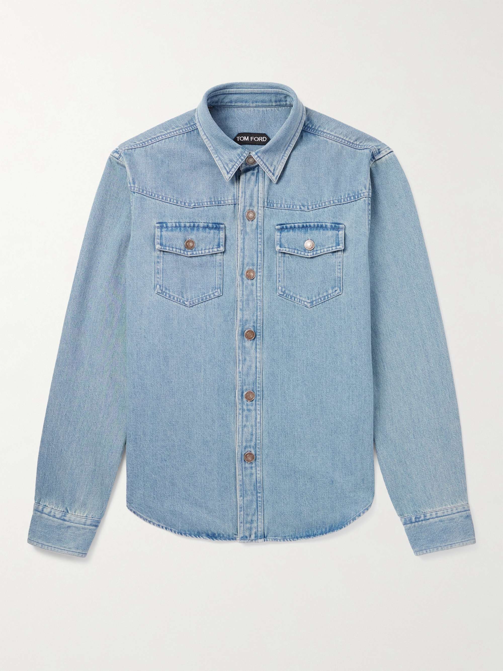Slim-Fit Washed-Denim Overshirt view