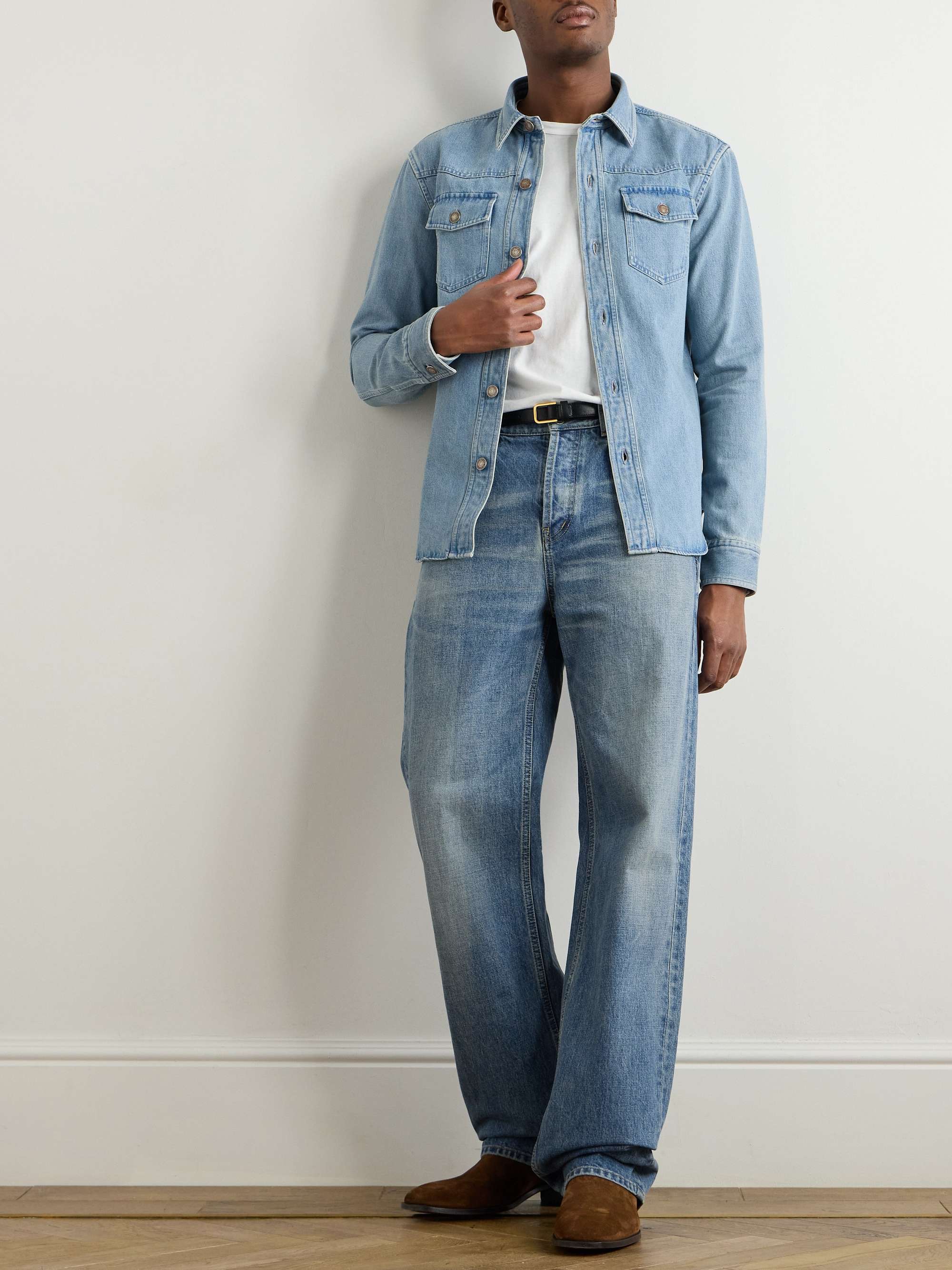Slim-Fit Washed-Denim Overshirt view