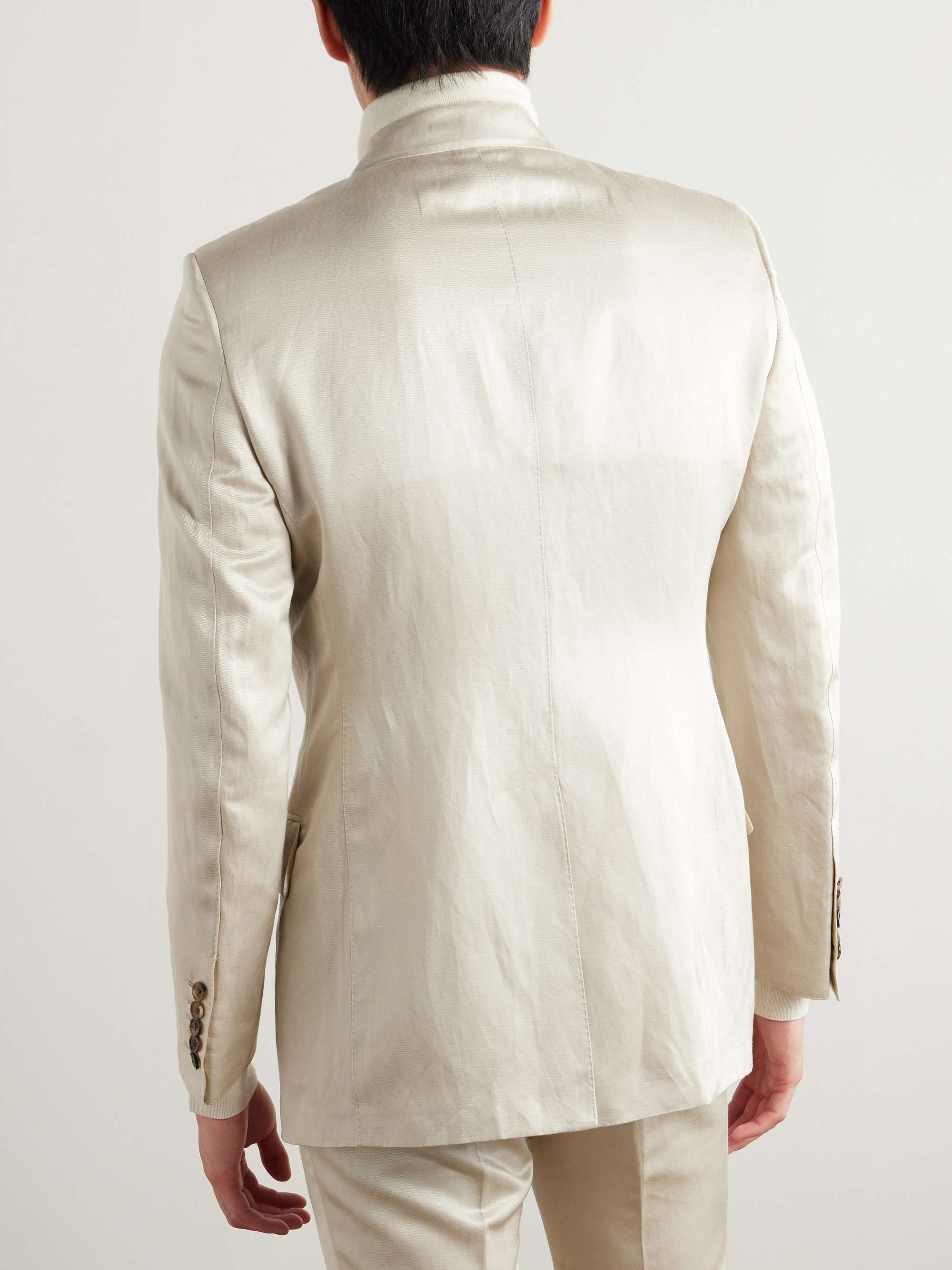 Dyllan Double-Breasted Silk and Linen-Blend Twill Suit Jacket view