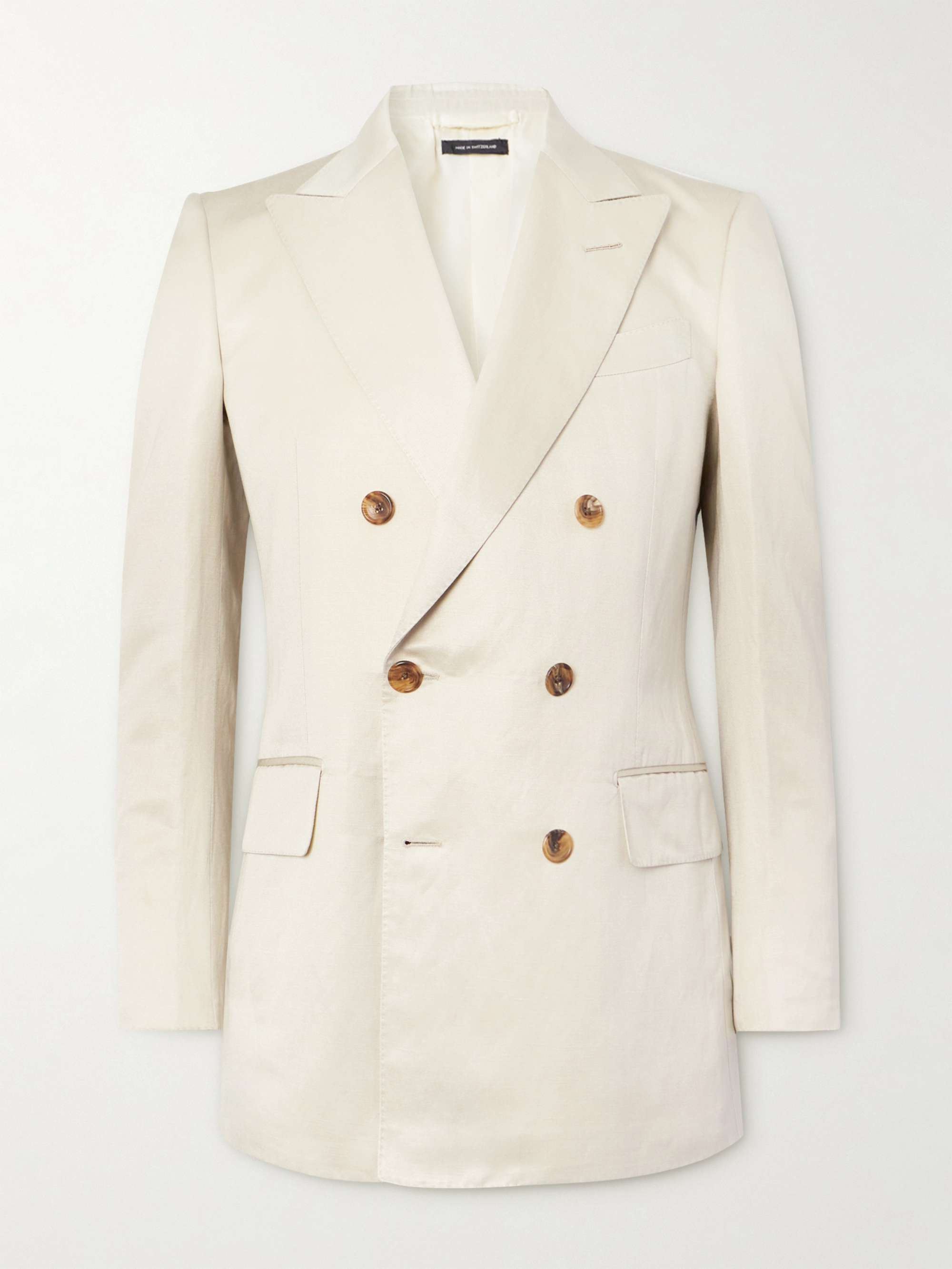 Dyllan Double-Breasted Silk and Linen-Blend Twill Suit Jacket view