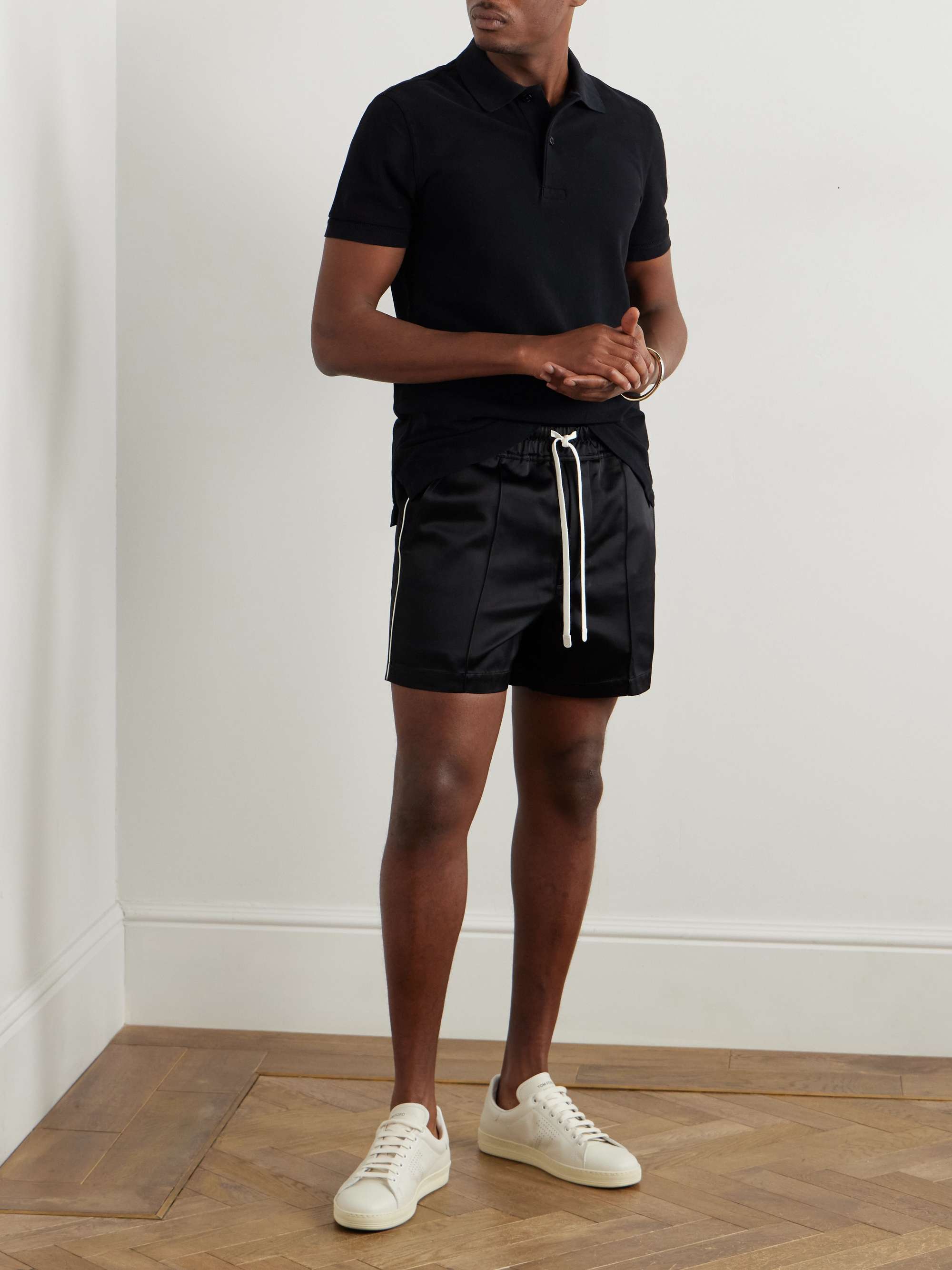 Straight-Leg Satin Drawstring Shorts view