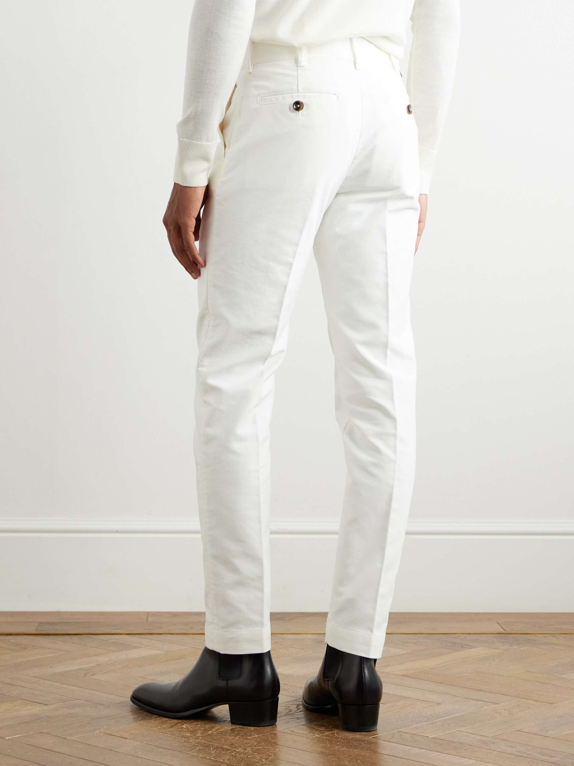 Straight-Leg Brushed Cotton-Satin Trousers view
