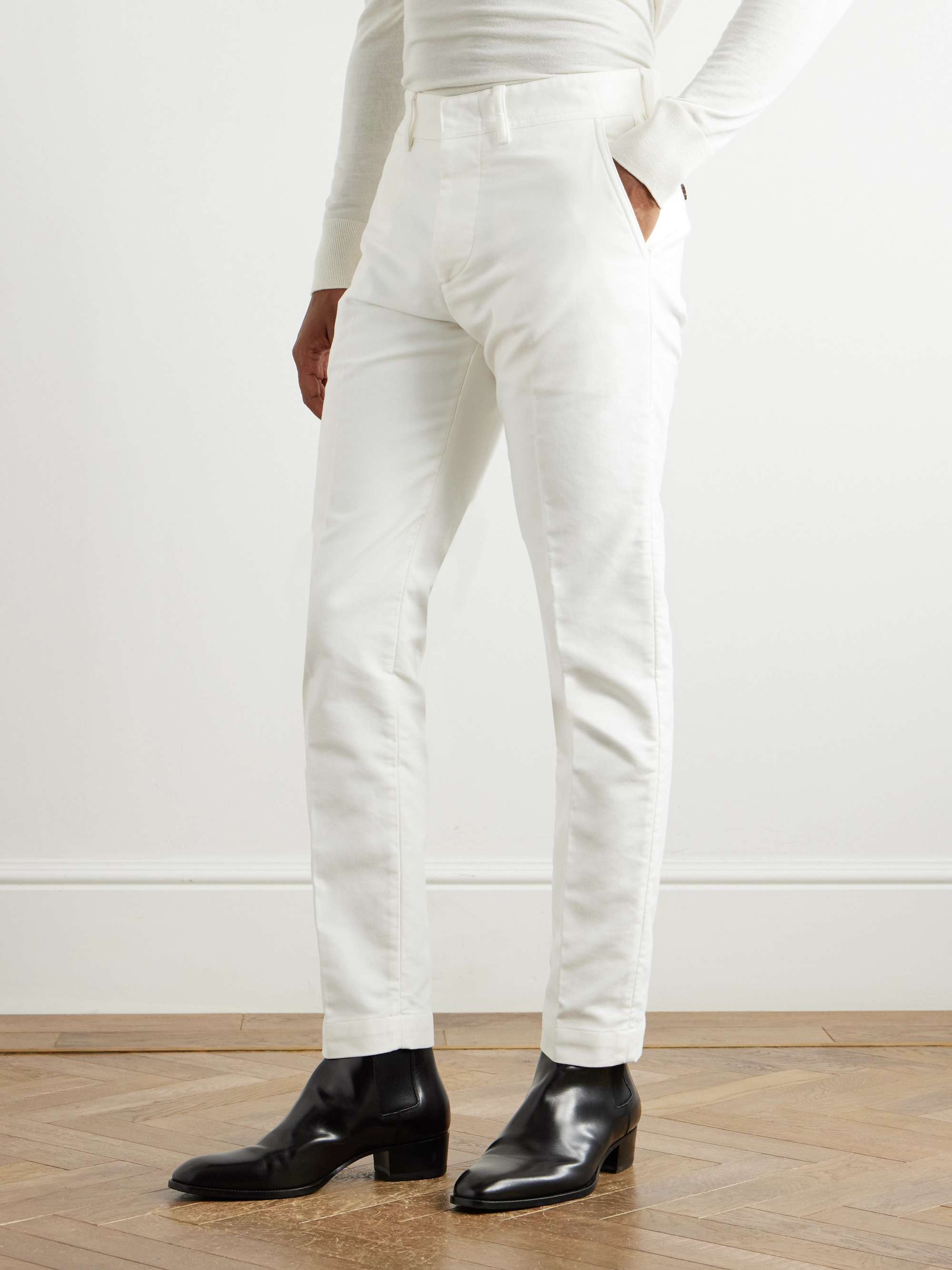 Straight-Leg Brushed Cotton-Satin Trousers view