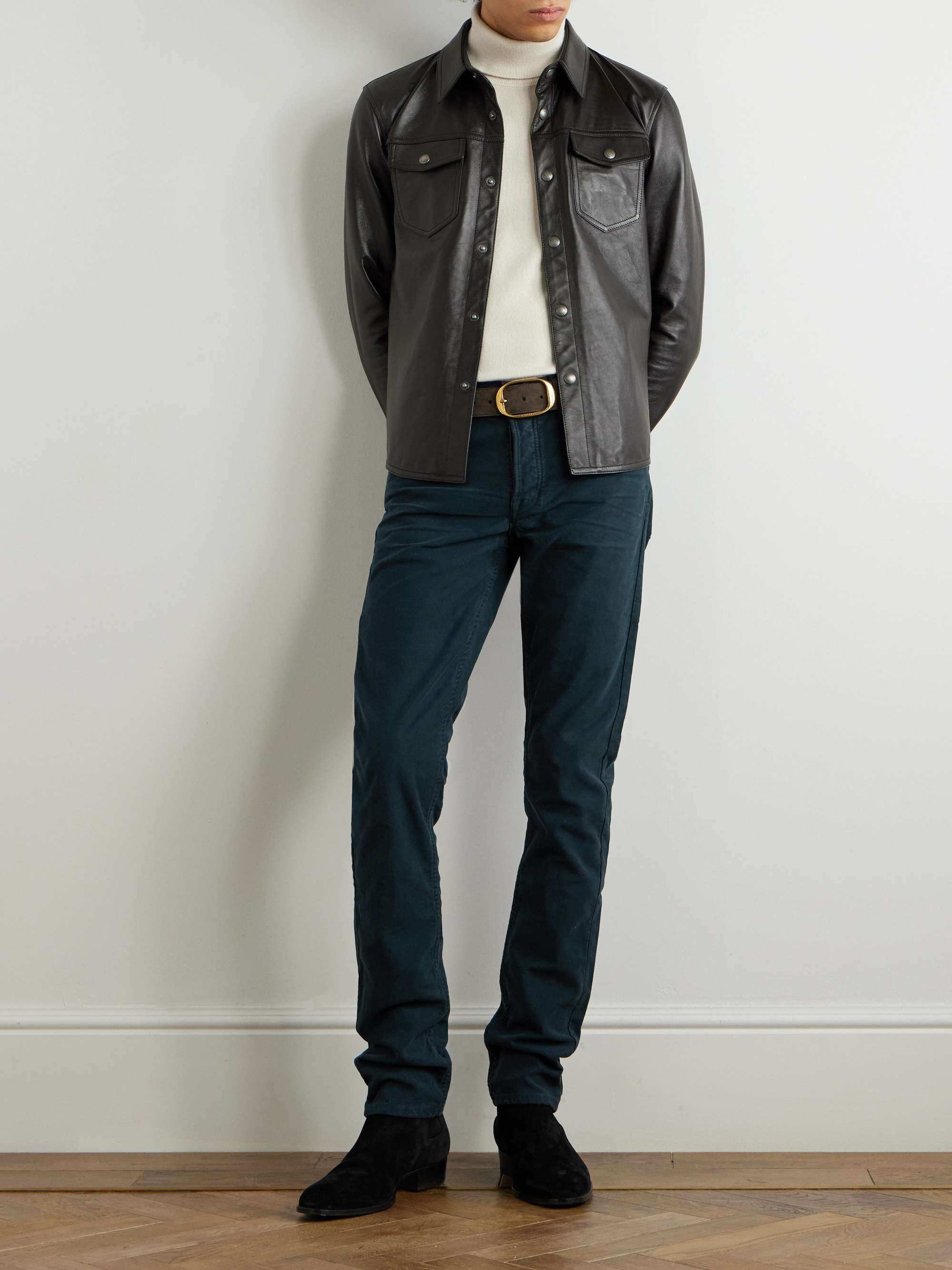 Slim-Fit Cotton-Blend Moleskin Trousers view