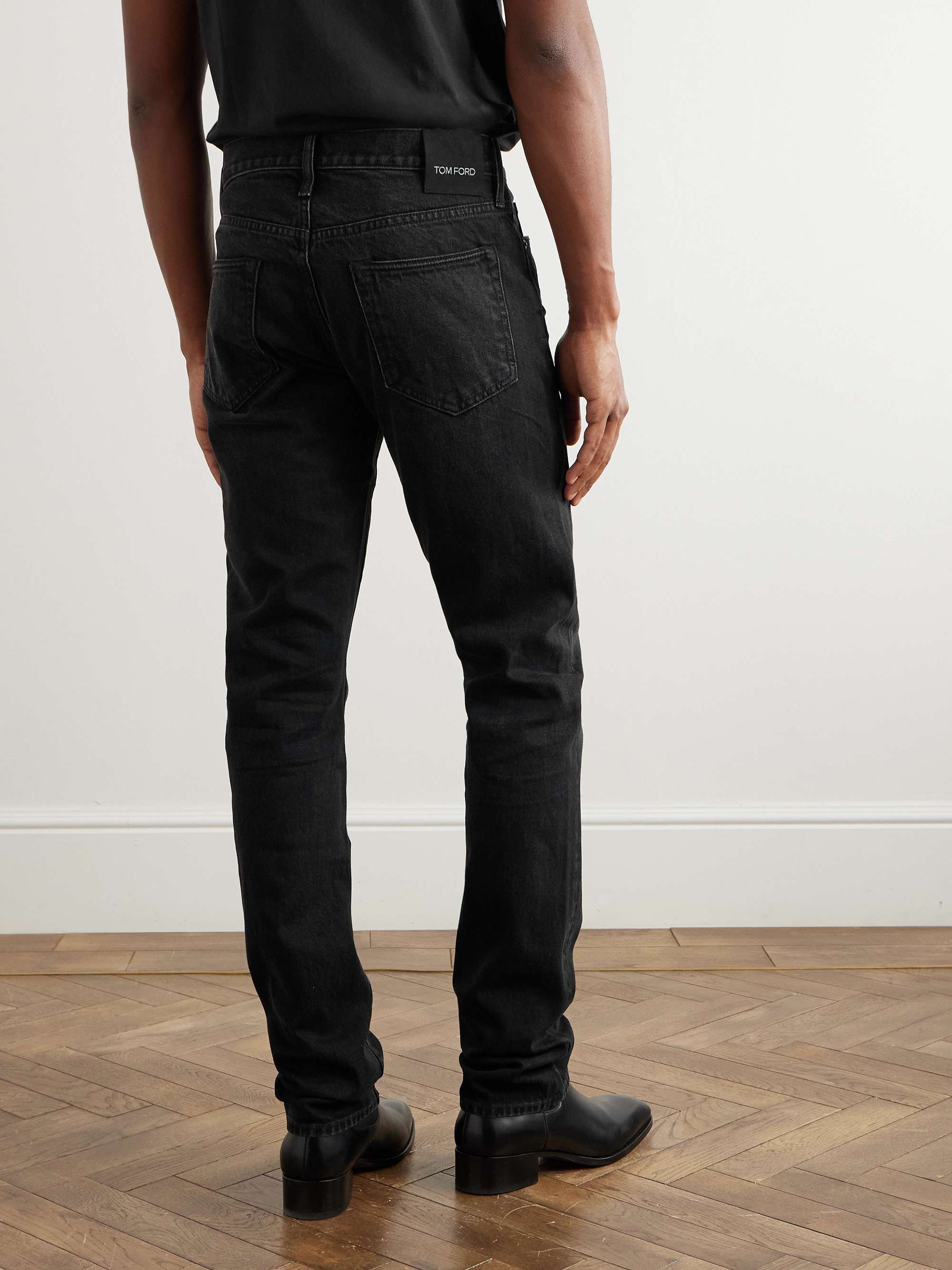 Slim-Fit Distressed Selvedge Jeans view