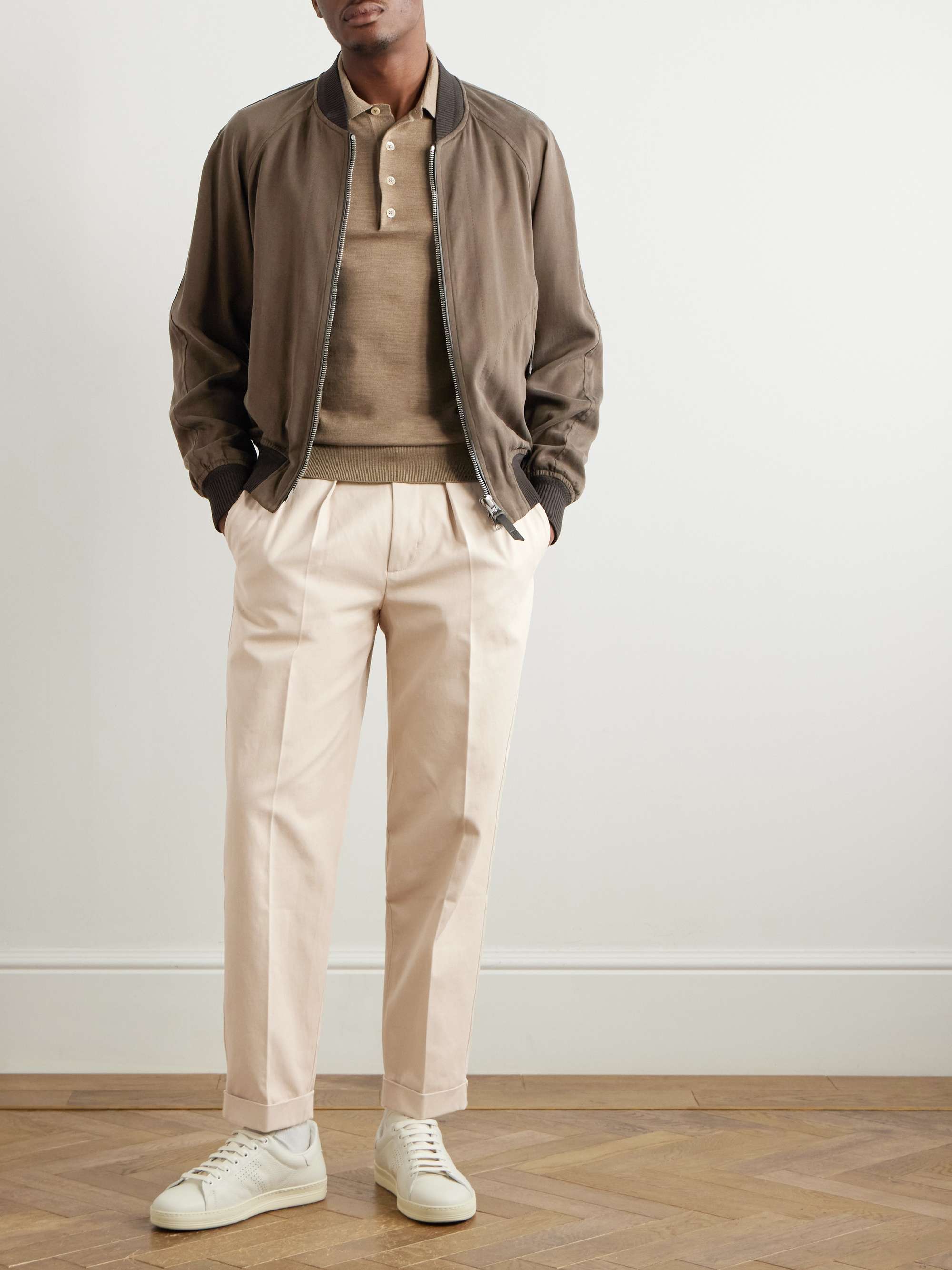 Straight-Leg Pleated Cotton-Gabardine Trousers view