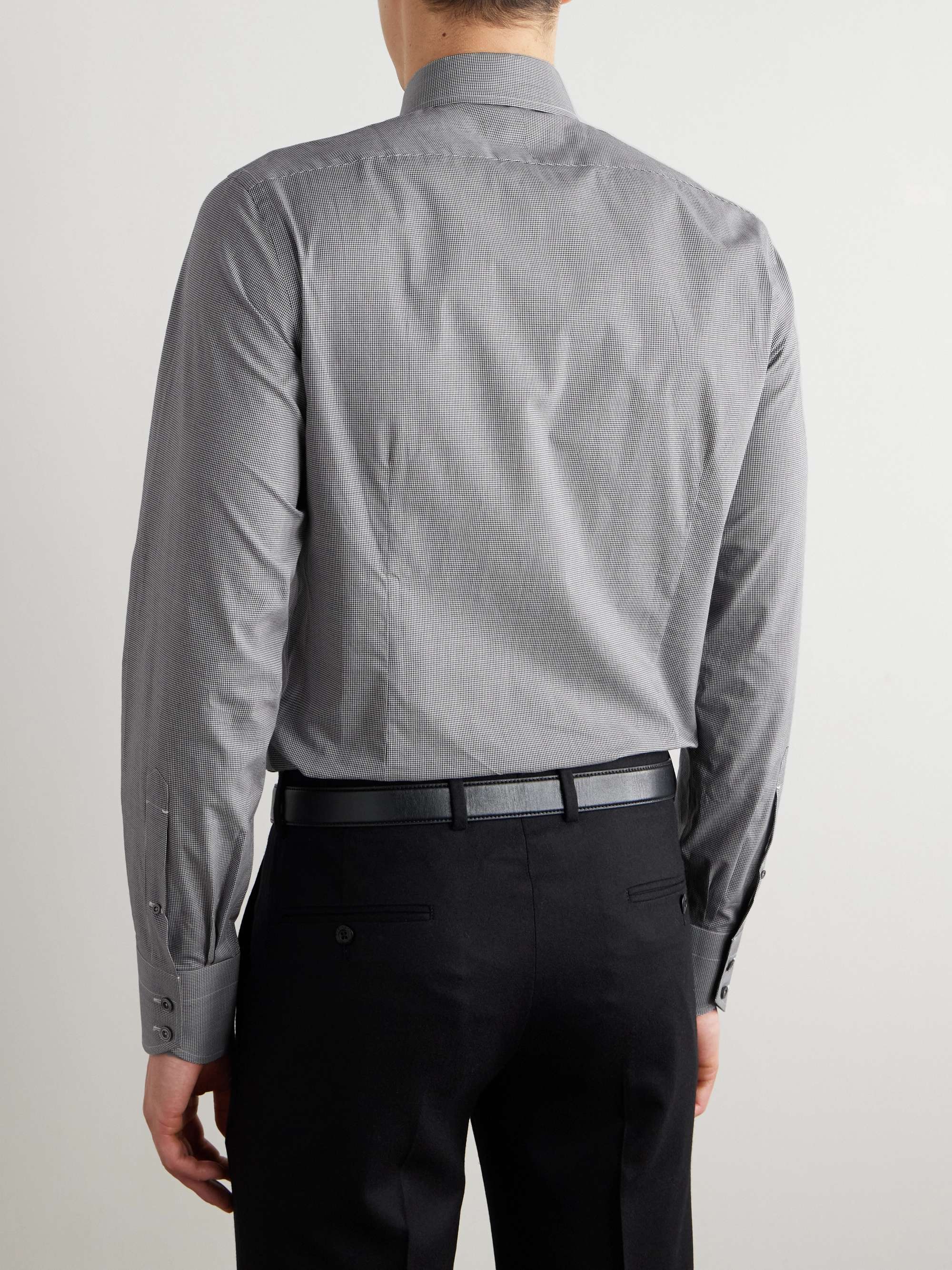 Slim-Fit Cutaway-Collar Checked Cotton-Poplin Shirt view