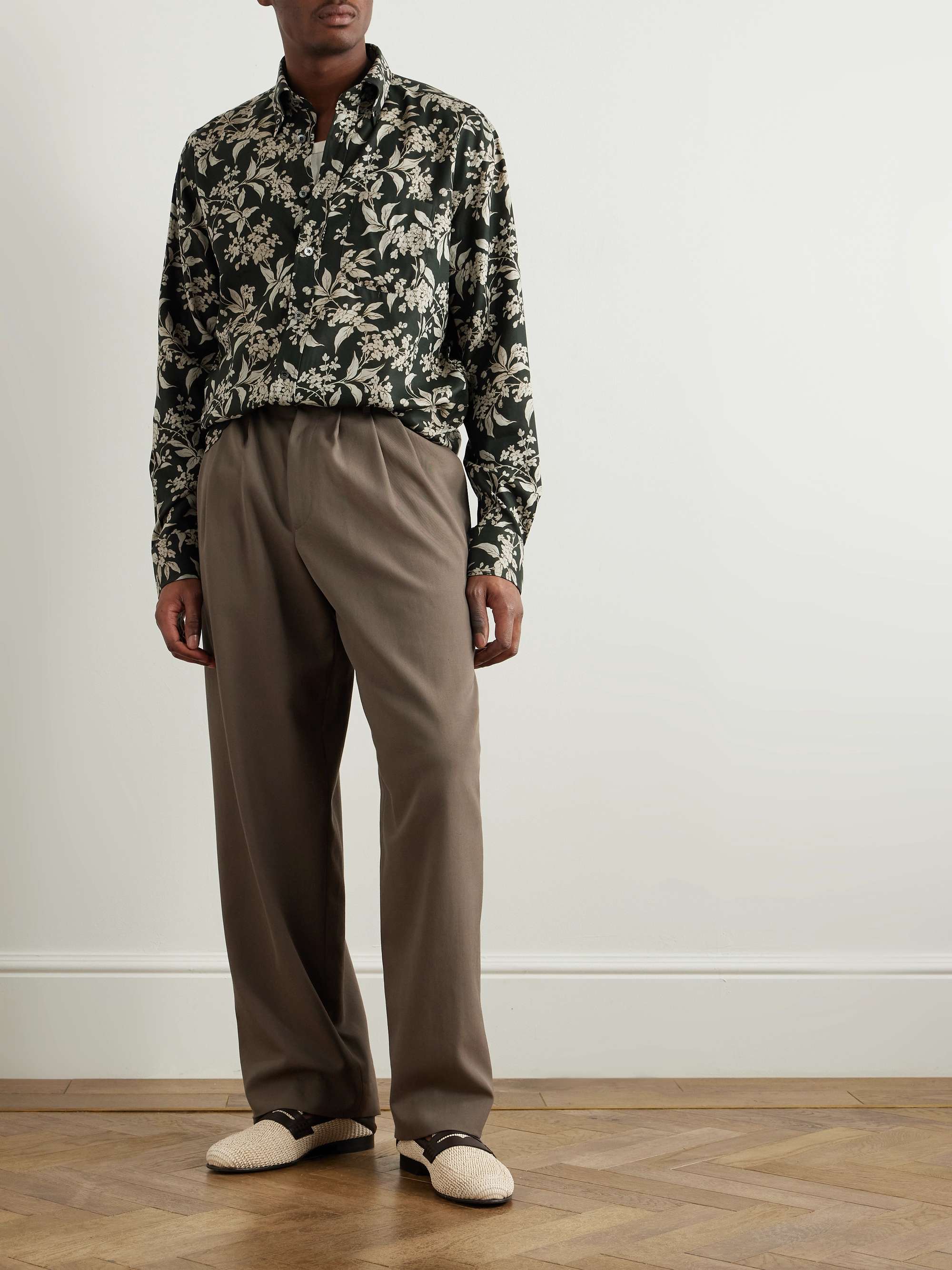 Keith Button-Down Collar Floral-Print Lyocell-Twill Shirt view