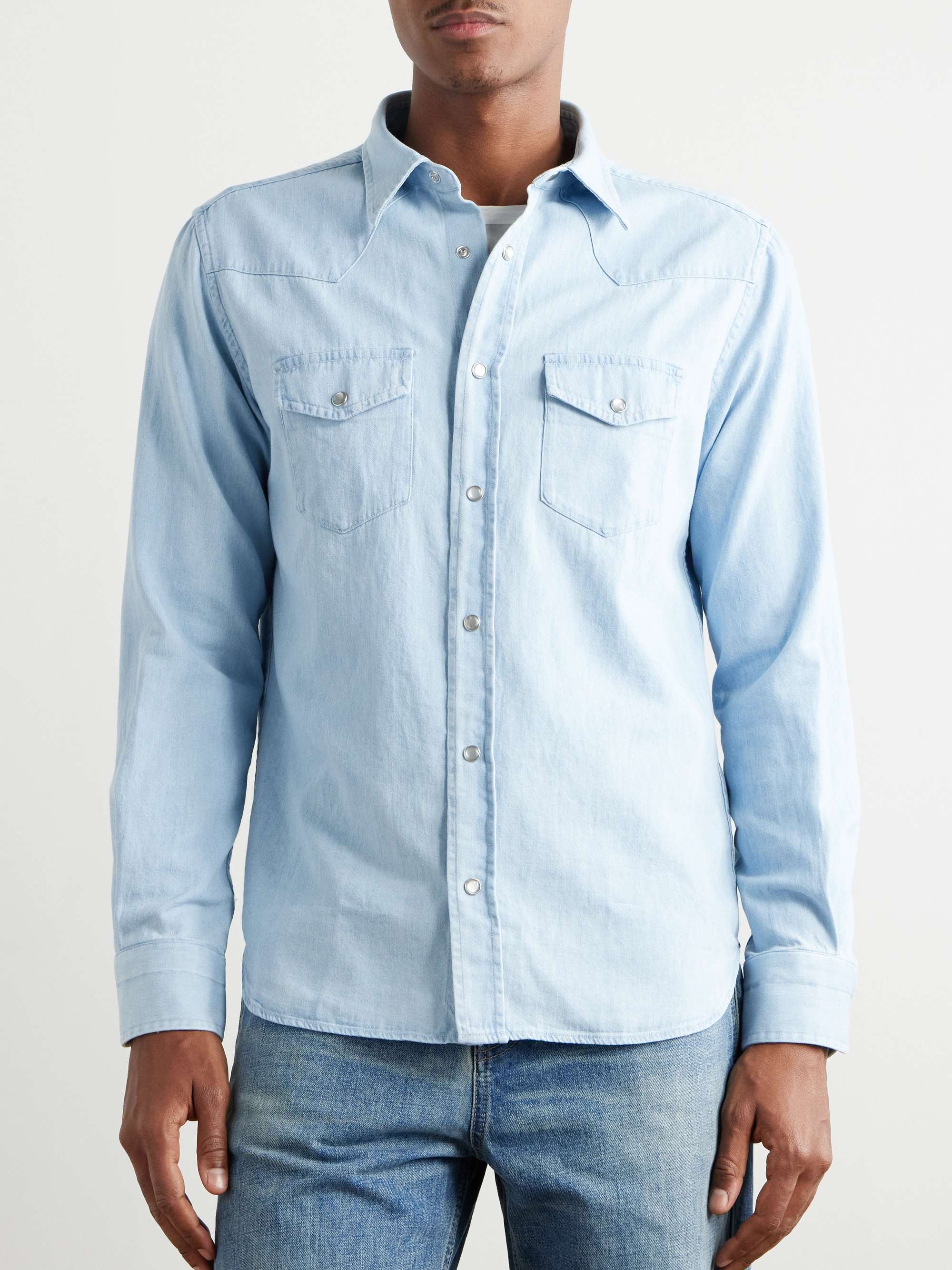 Slim-Fit Cotton-Chambray Western Shirt view