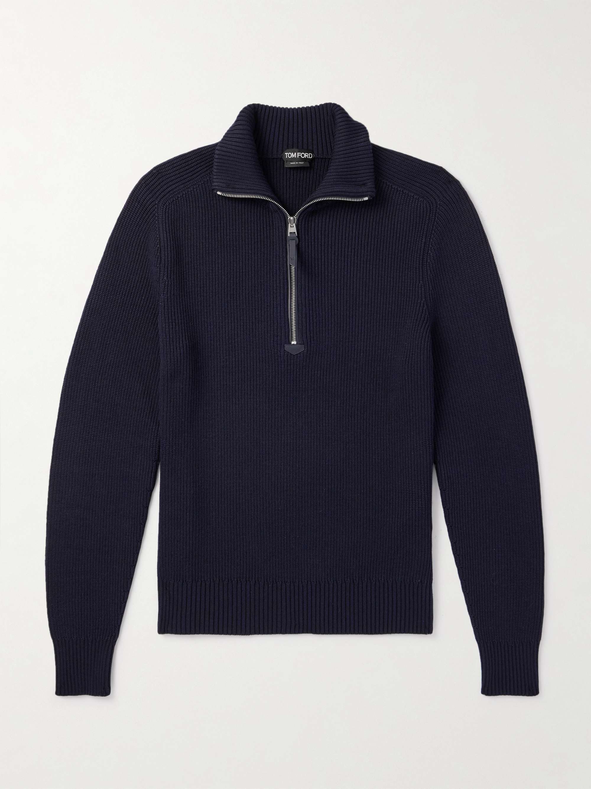 Slim-Fit Ribbed Silk and Merino Wool-Blend Half-Zip Sweater view