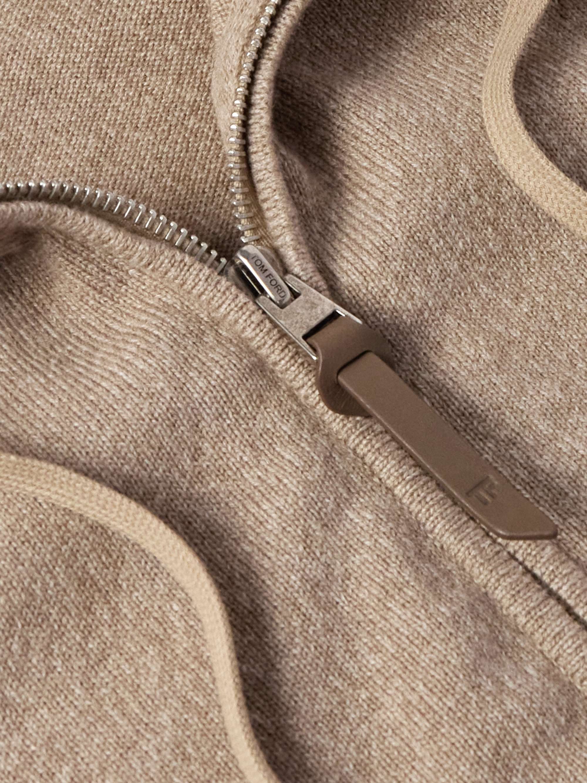 Slim-Fit Leather-Trimmed Cashmere and Wool-Blend Hoodie view