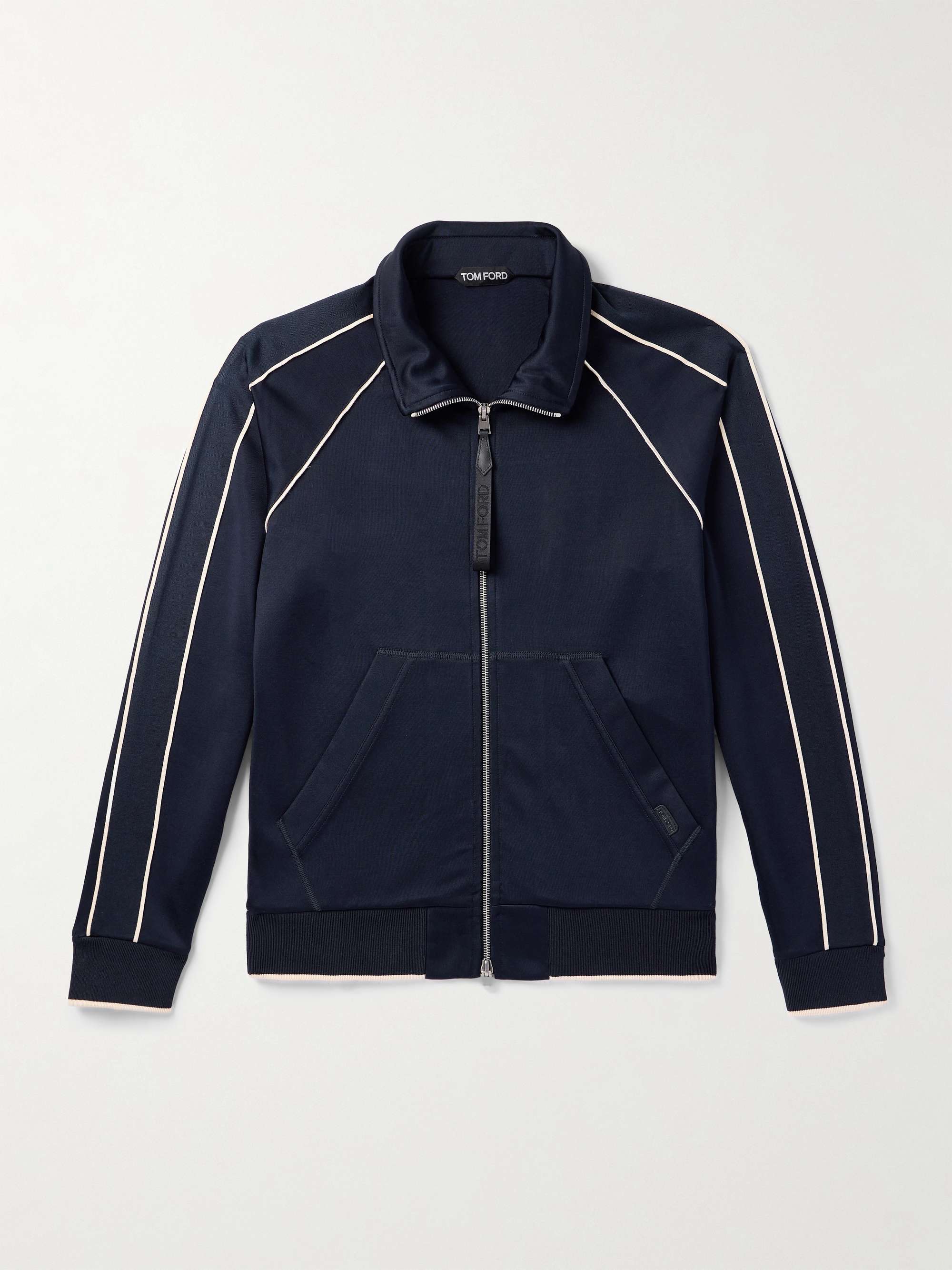 Slim-Fit Leather-Trimmed Tech-Jersey Track Jacket view