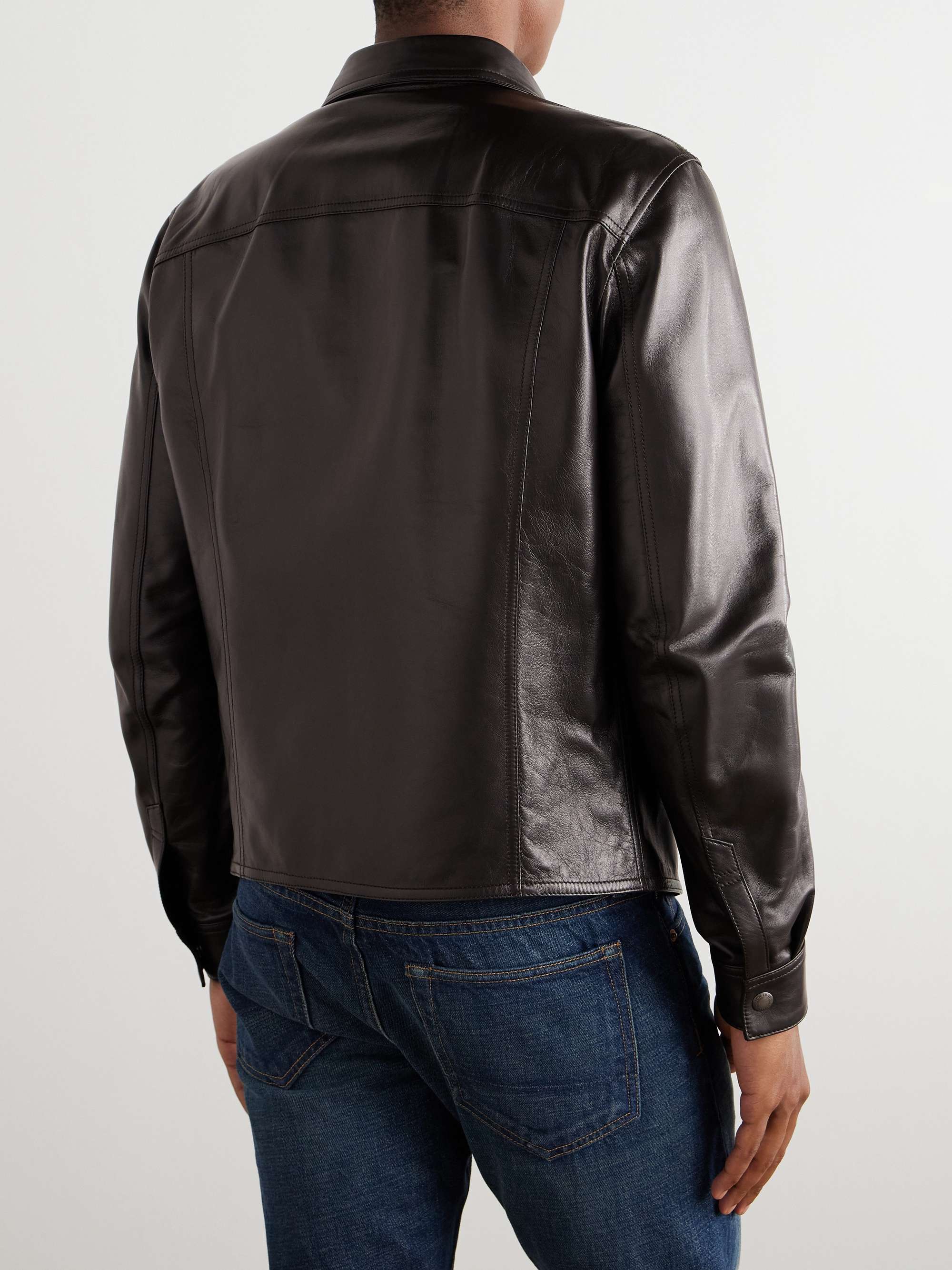 Slim-Fit Leather Shirt Jacket view