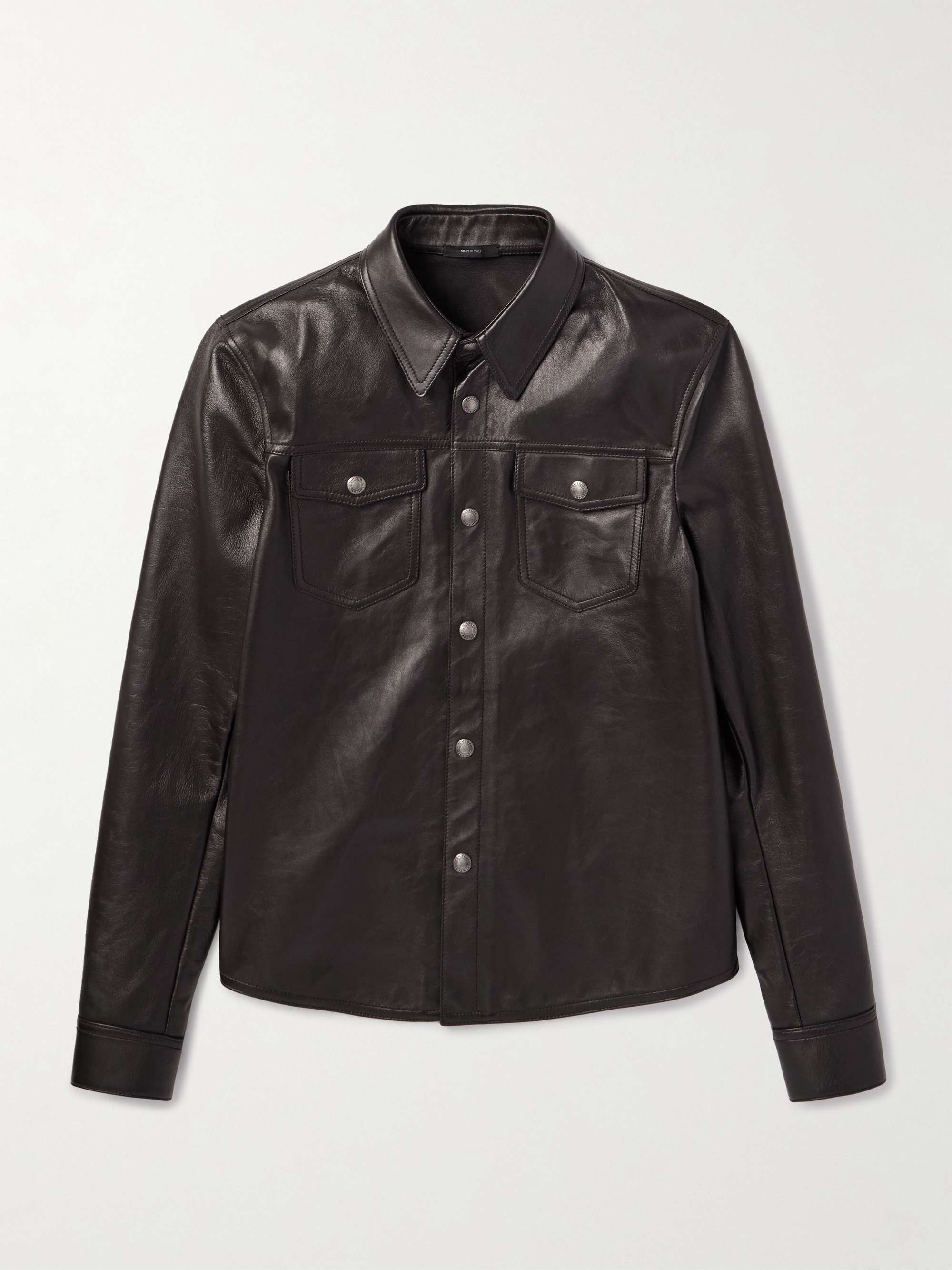 Slim-Fit Leather Shirt Jacket view