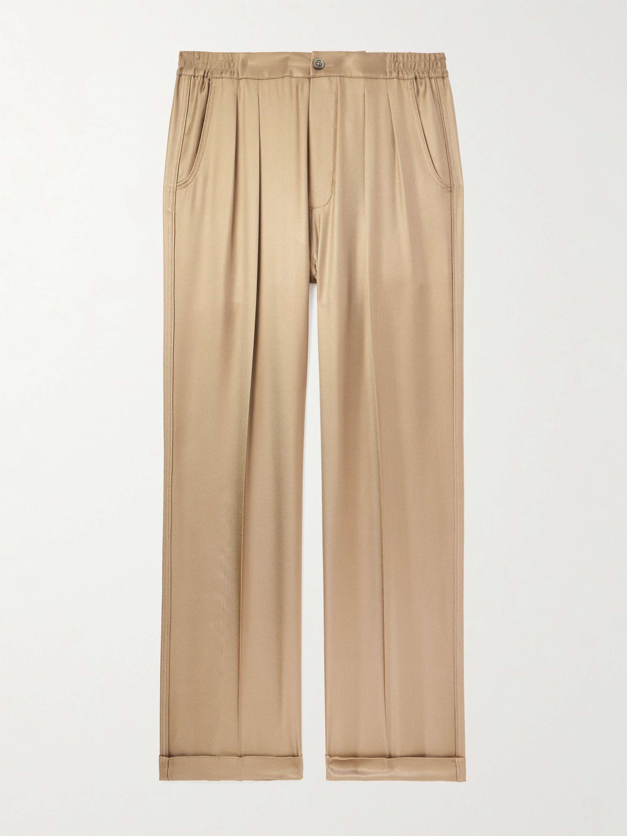 Straight-Leg Pleated Silk-Twill Trousers view