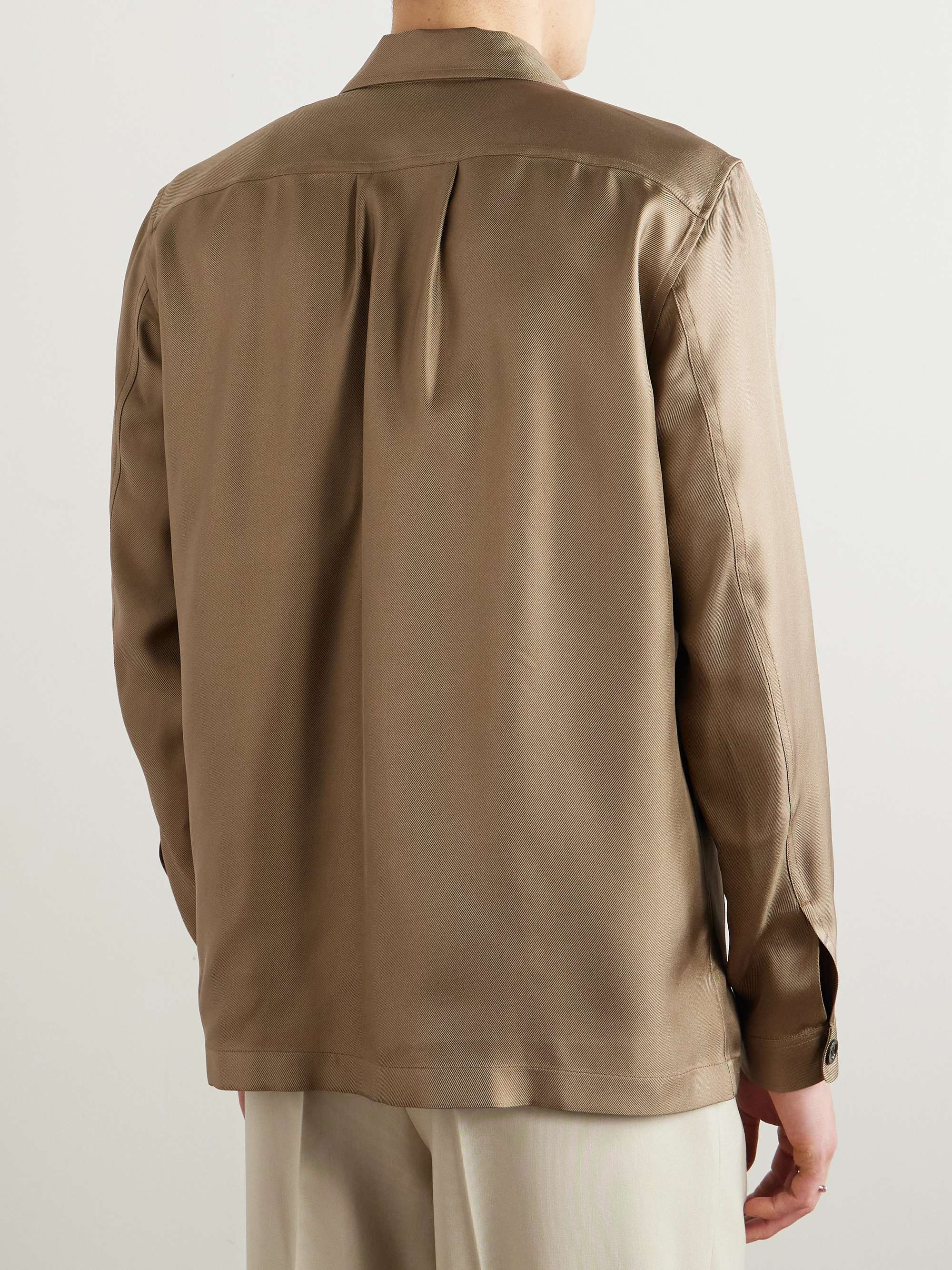 Camp-Collar Silk-Twill Overshirt view