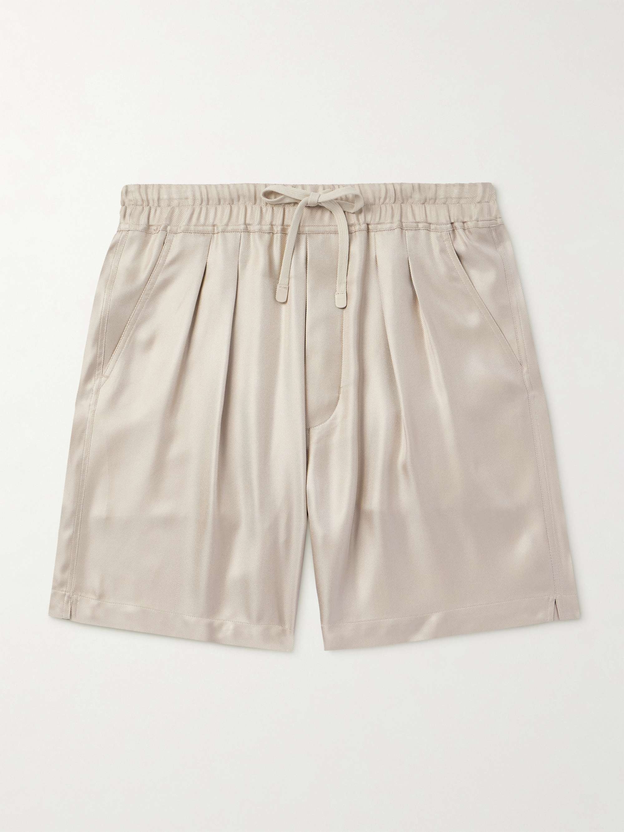Straight-Leg Pleated Silk-Twill Shorts view