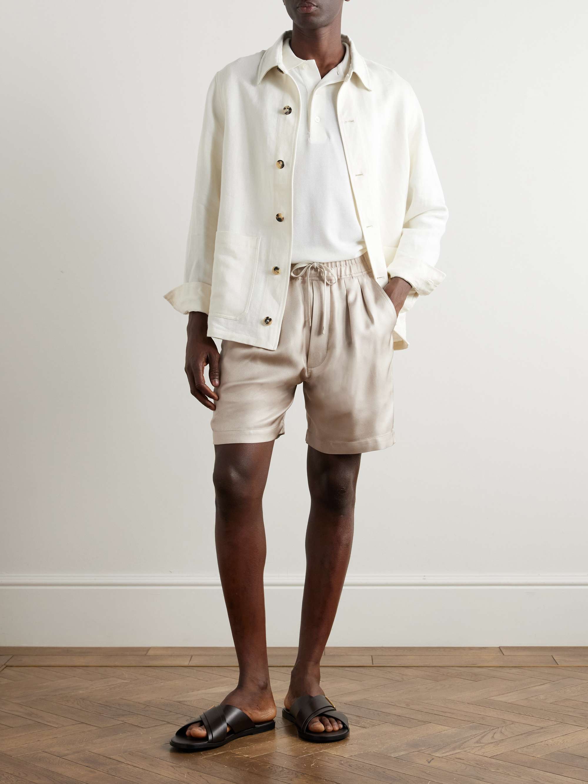Straight-Leg Pleated Silk-Twill Shorts view