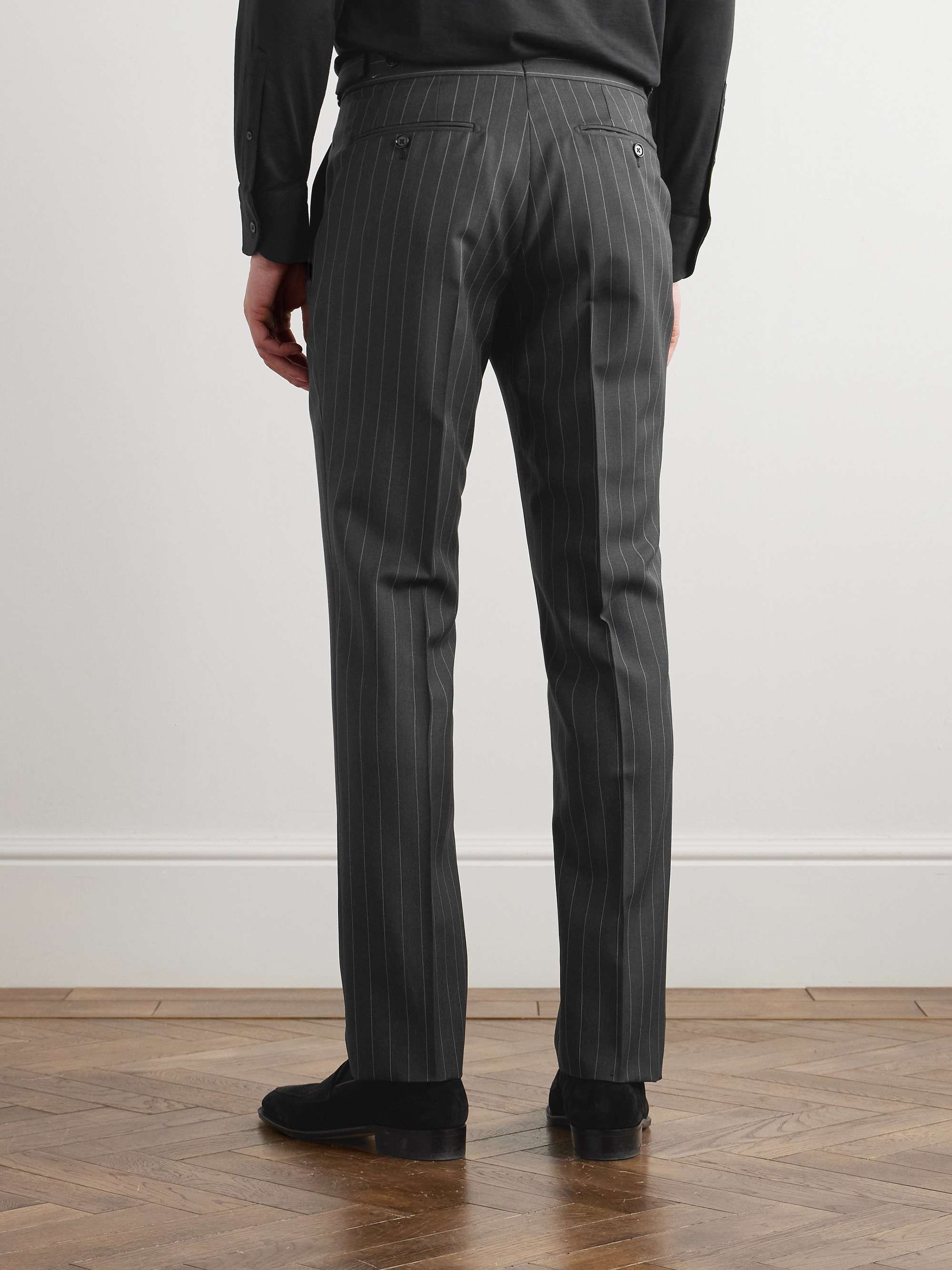 Tapered Pinstriped Wool and Mohair-Blend Twill Suit Trousers view
