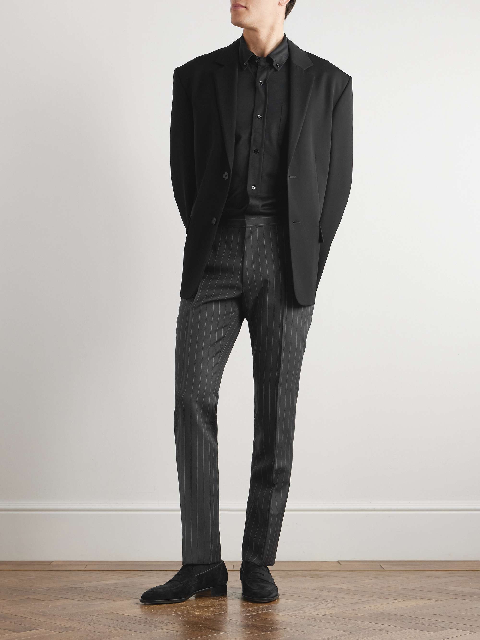 Tapered Pinstriped Wool and Mohair-Blend Twill Suit Trousers view