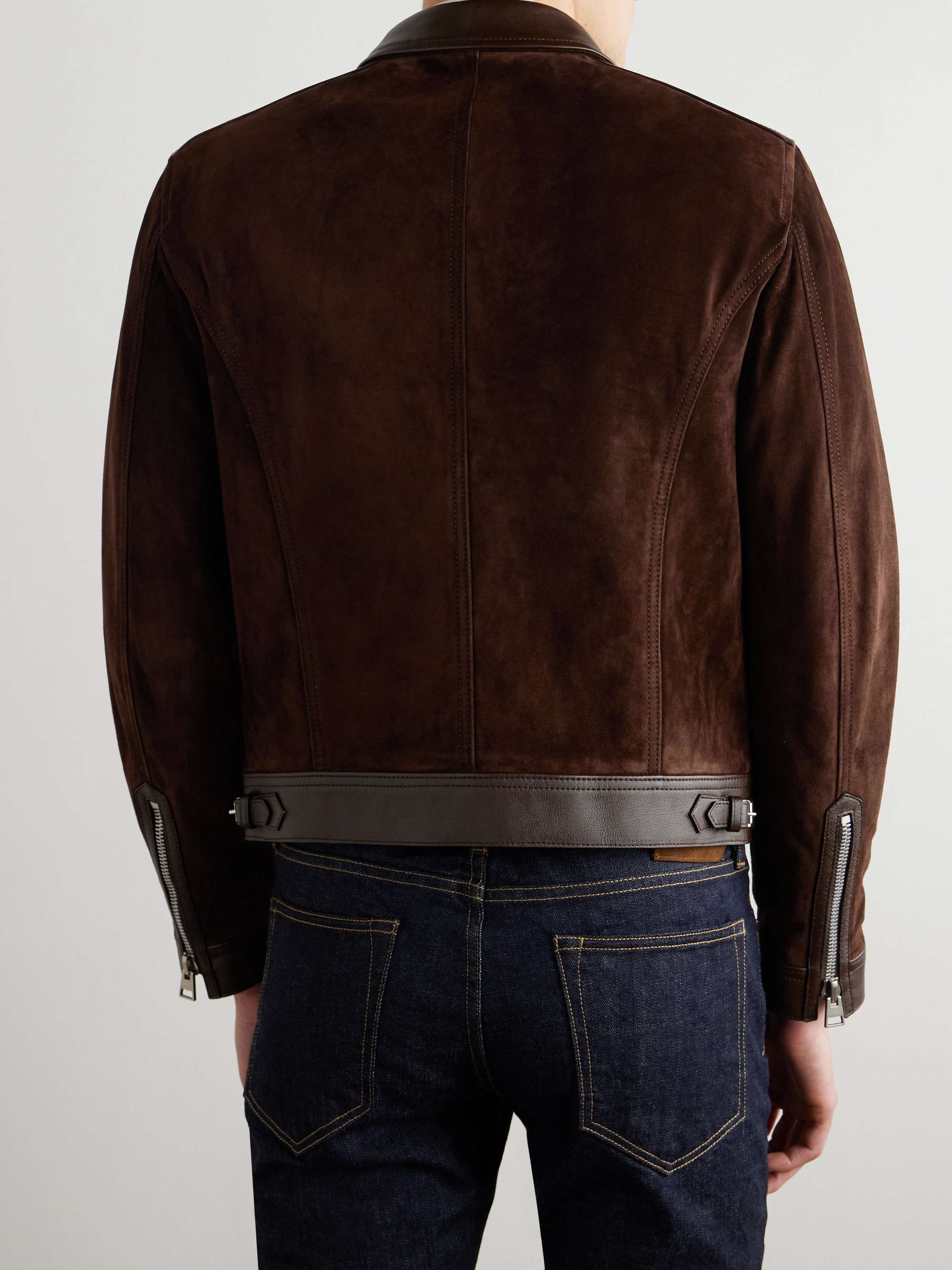Slim-Fit Leather-Trimmed Suede Jacket view