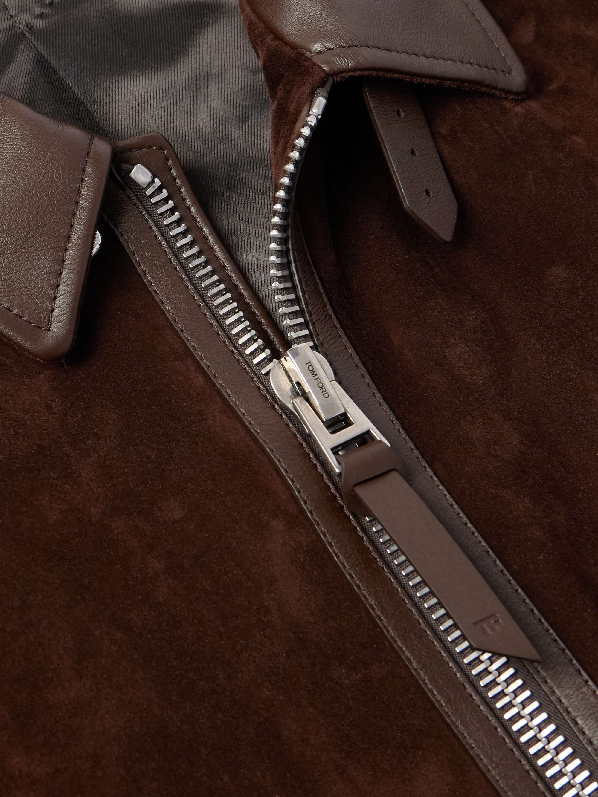 Slim-Fit Leather-Trimmed Suede Jacket view