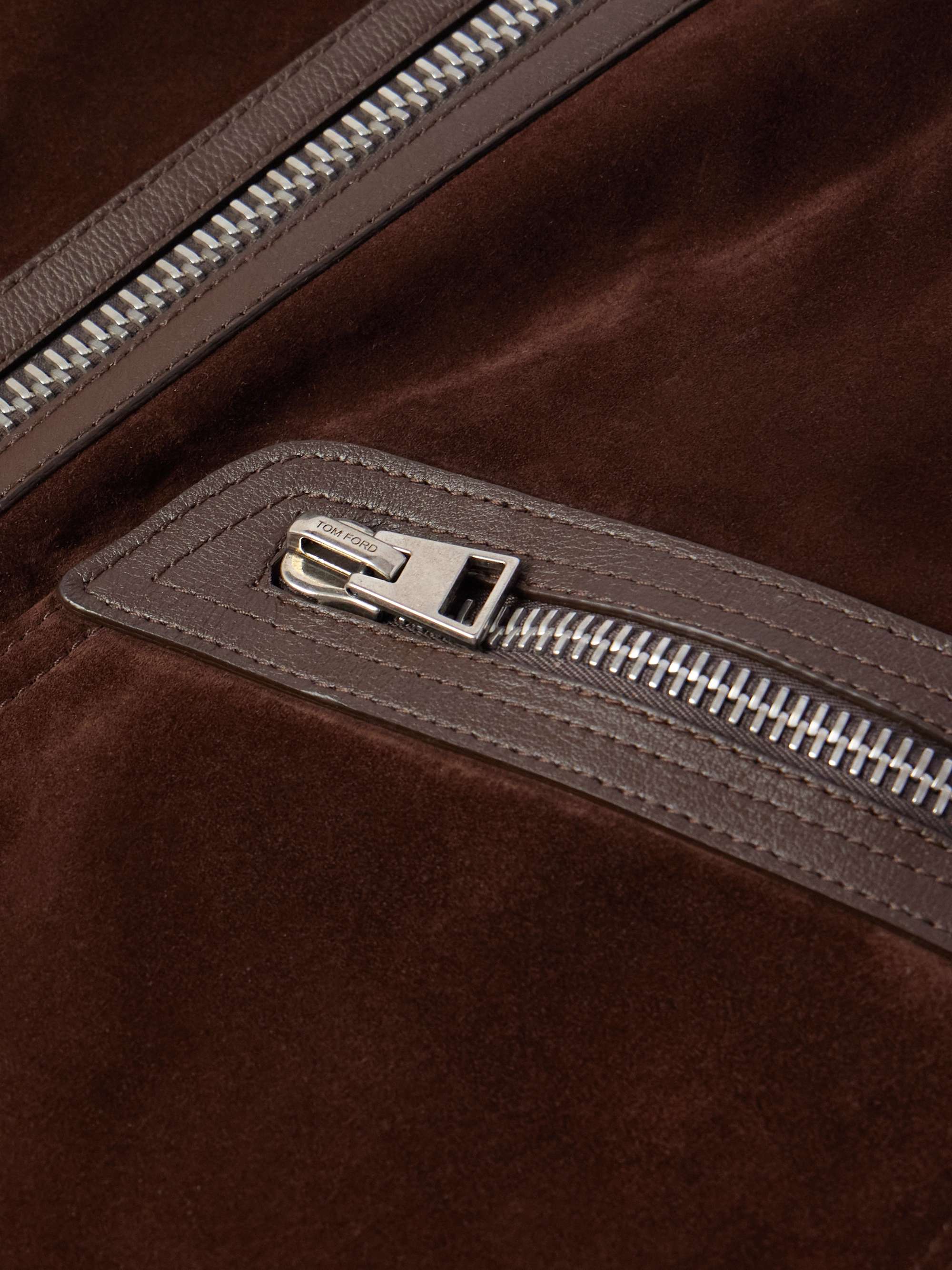 Slim-Fit Leather-Trimmed Suede Jacket view