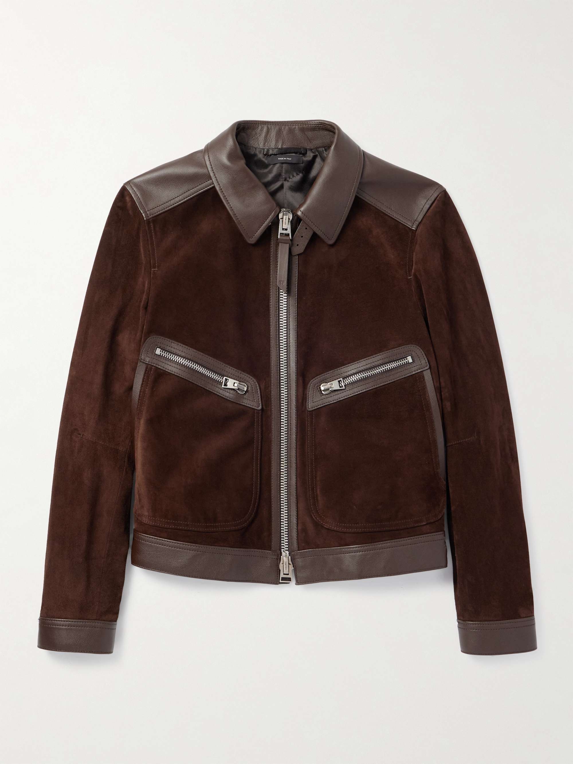 Slim-Fit Leather-Trimmed Suede Jacket view
