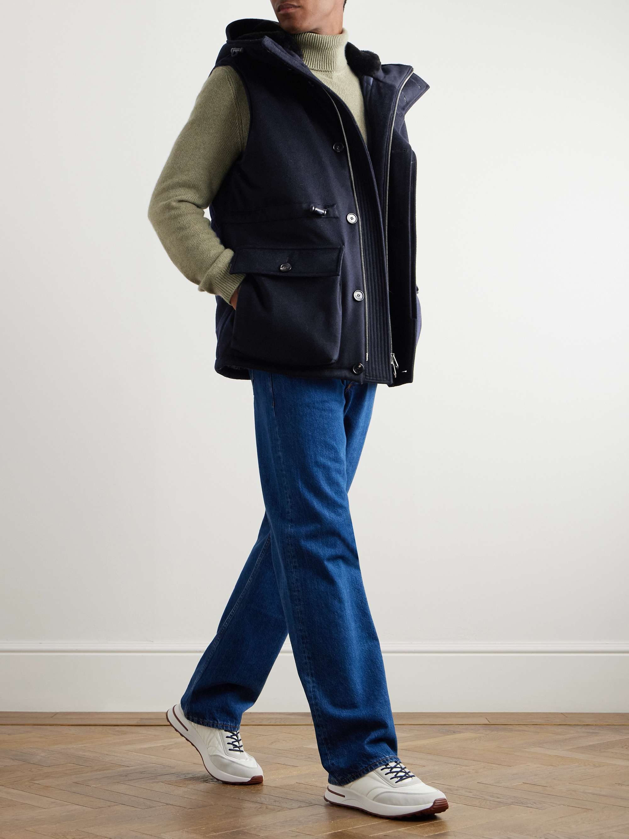 Damiano Shearling-Lined Padded Storm System® Cashmere-Felt Hooded Gilet view