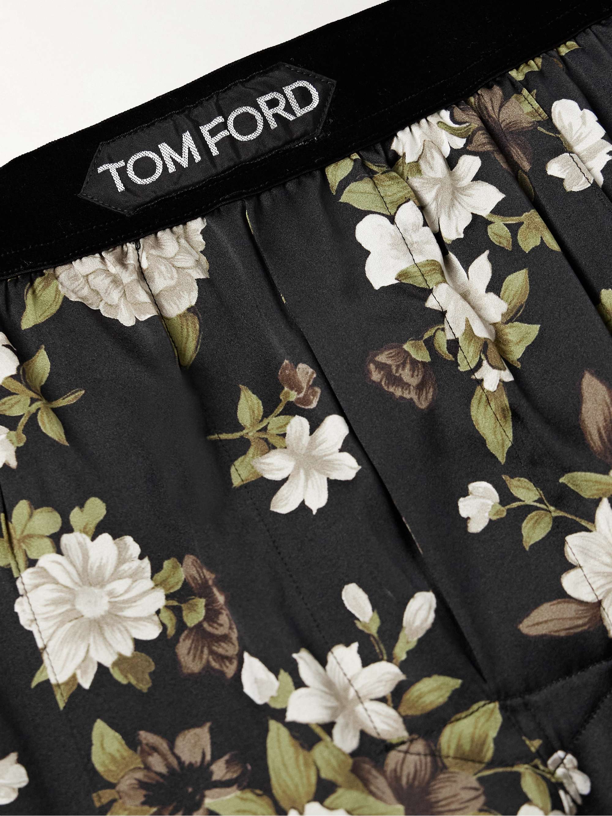 Velvet-Trimmed Floral-Print Stretch-Silk Satin Pyjama Trousers view