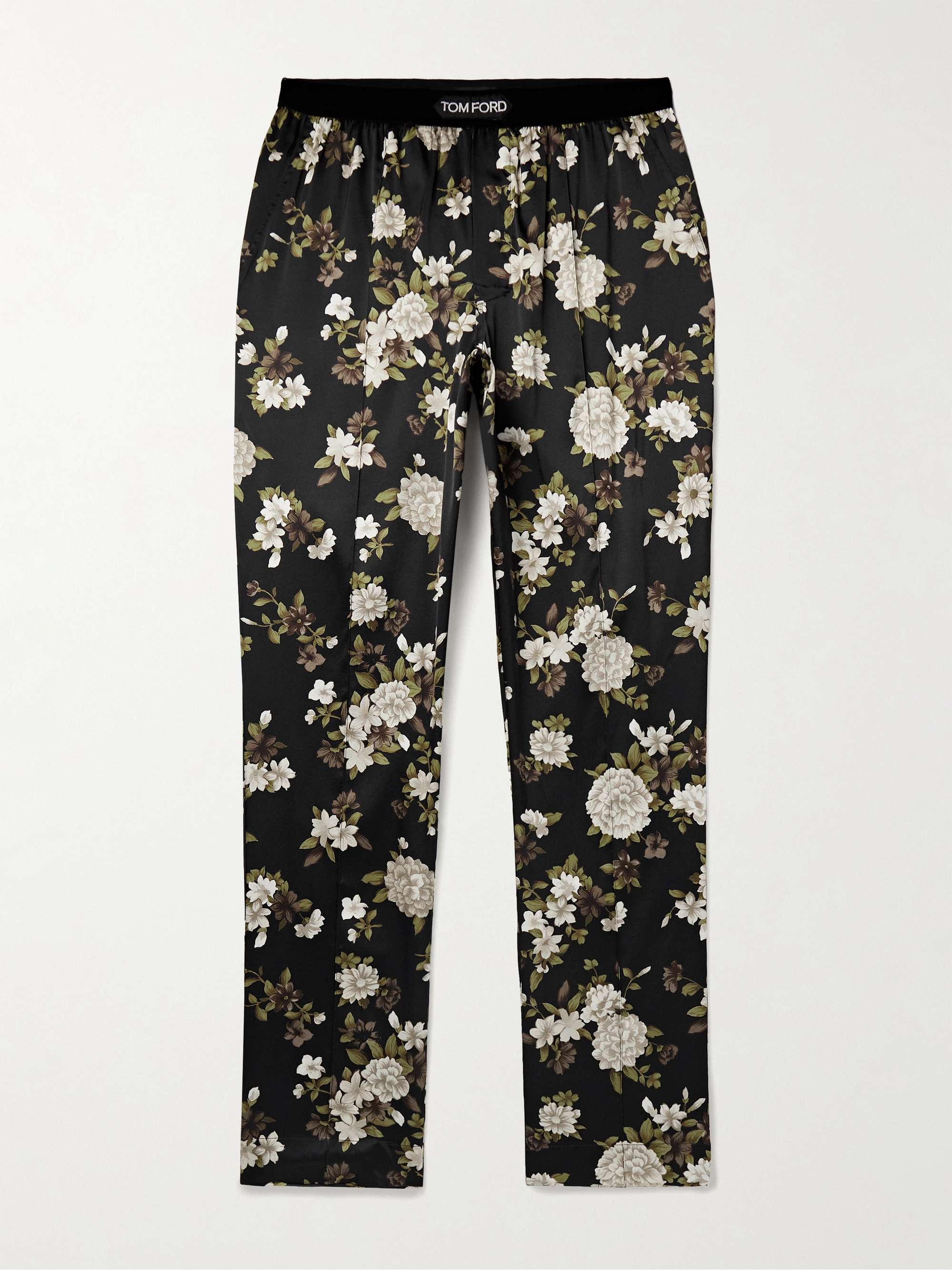 Velvet-Trimmed Floral-Print Stretch-Silk Satin Pyjama Trousers view