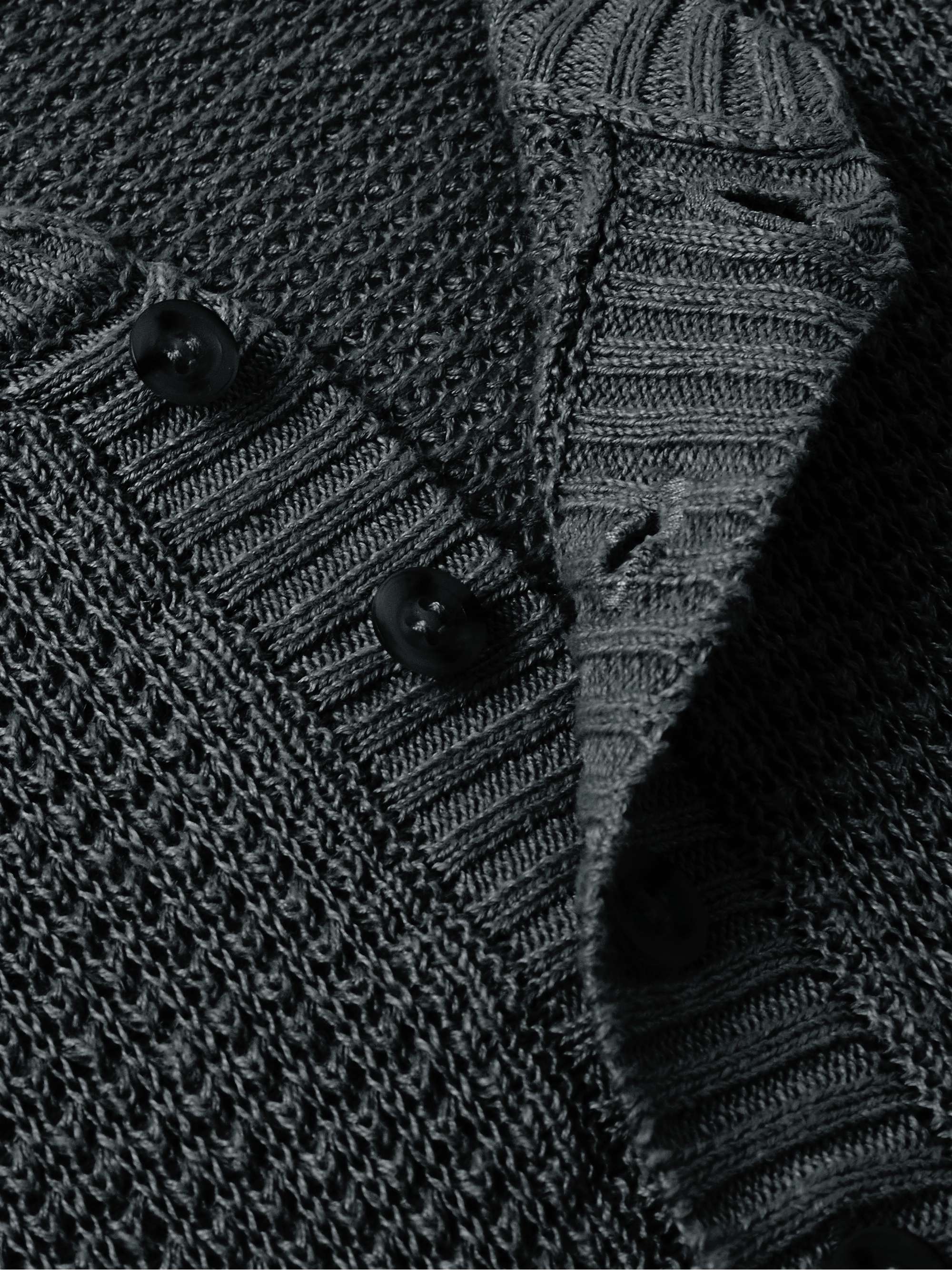 Waffle-Knit Linen Henley Sweater view