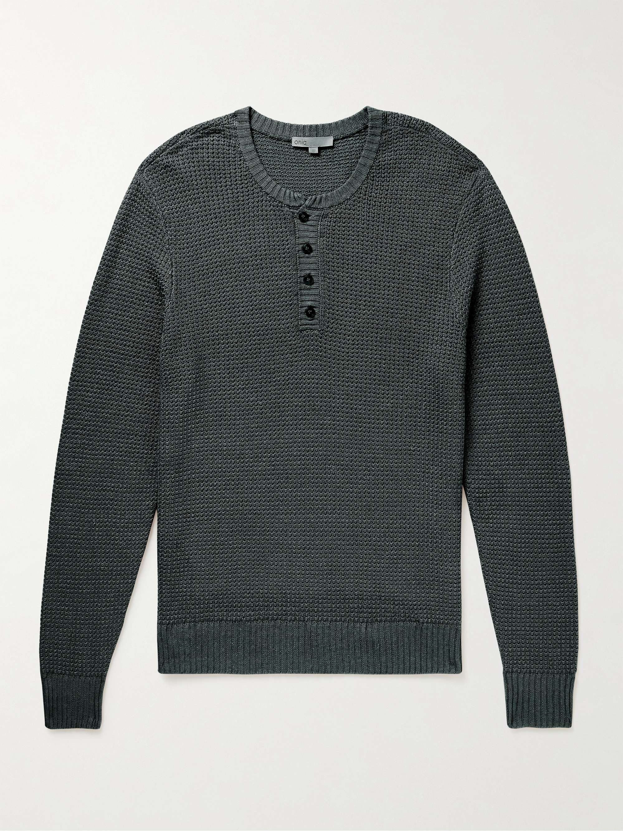 Waffle-Knit Linen Henley Sweater view