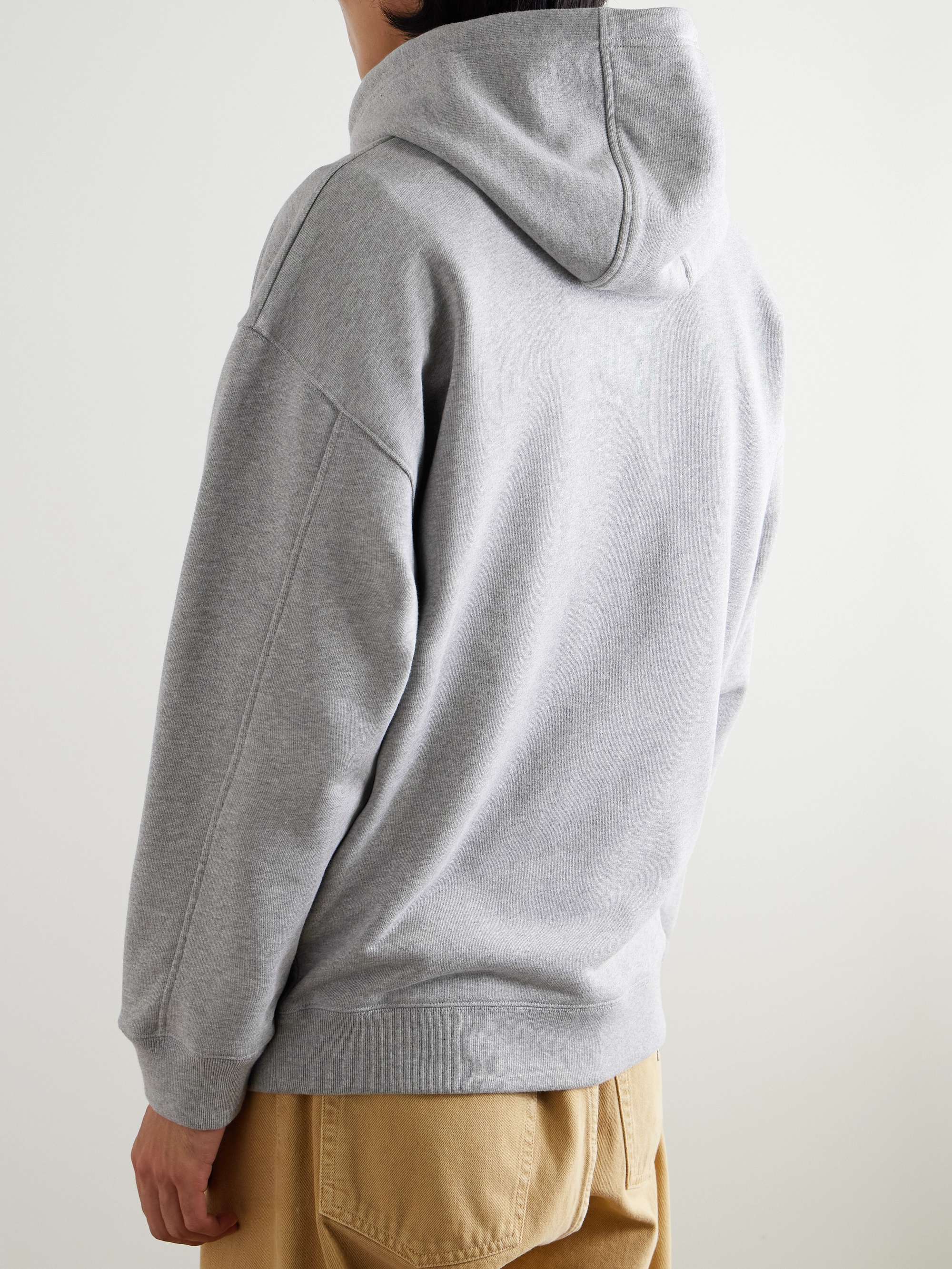 Logo-Embroidered Leather-Trimmed Cotton-Jersey Hoodie view