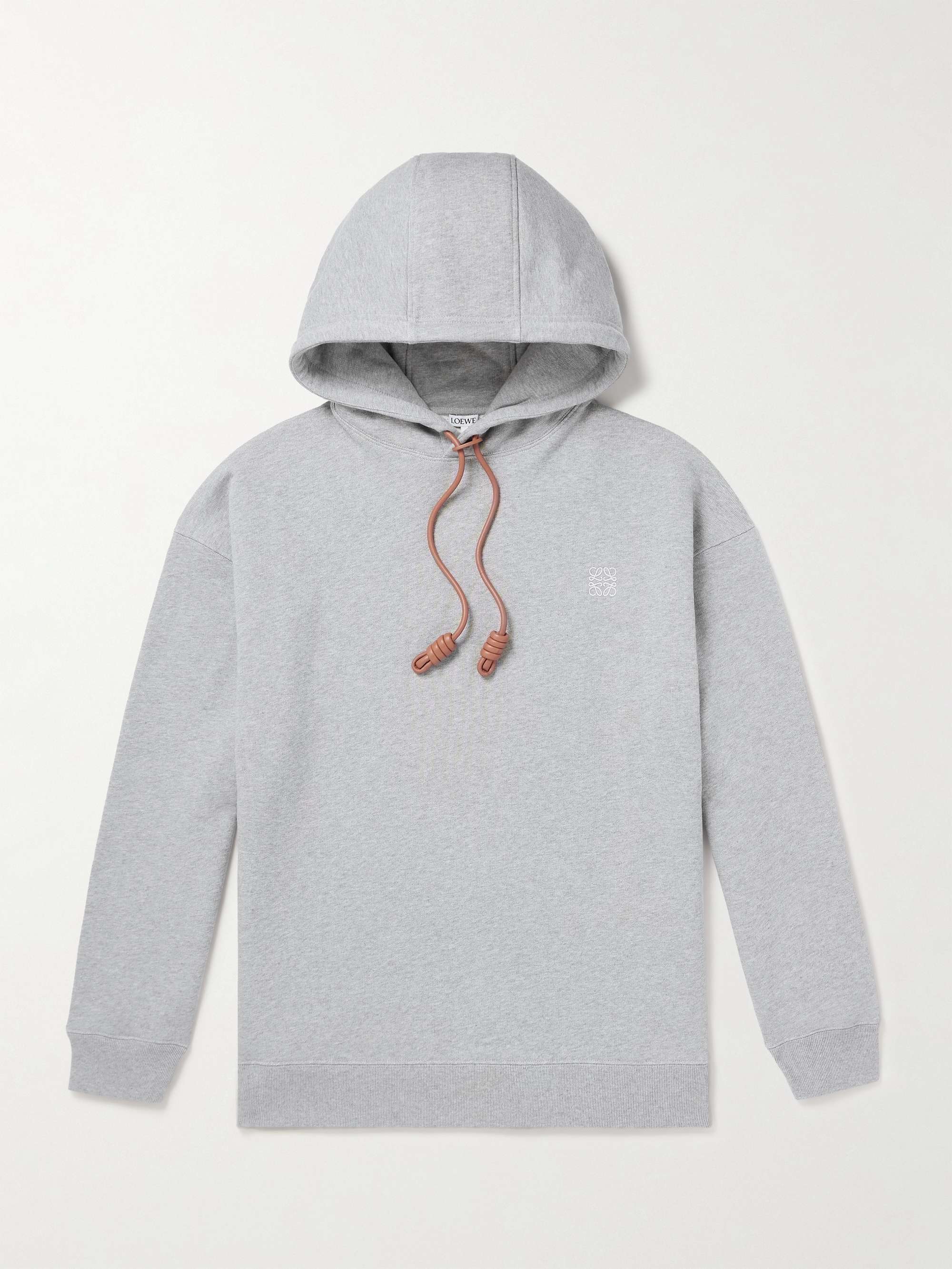 Logo-Embroidered Leather-Trimmed Cotton-Jersey Hoodie view