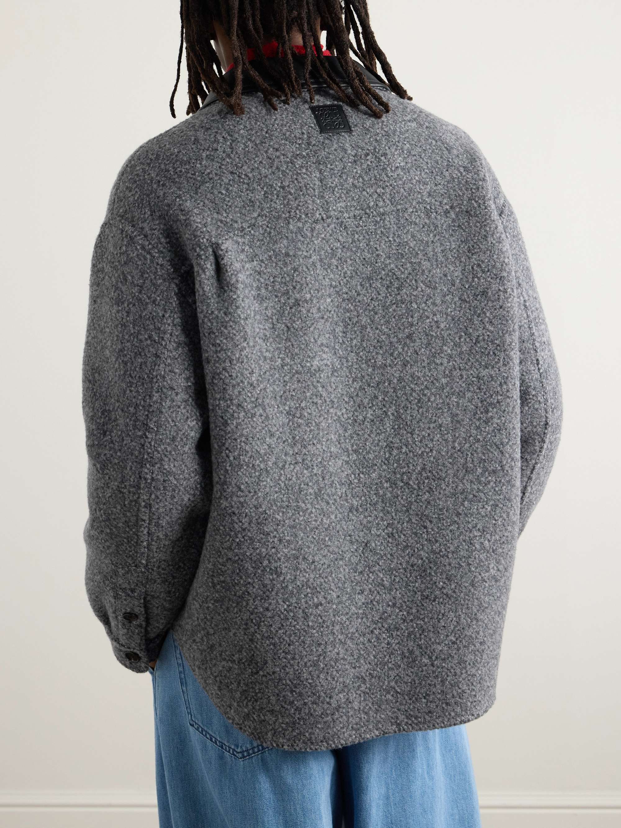 Leather-Trimmed Double-Faced Wool-Blend Bouclé Overshirt view