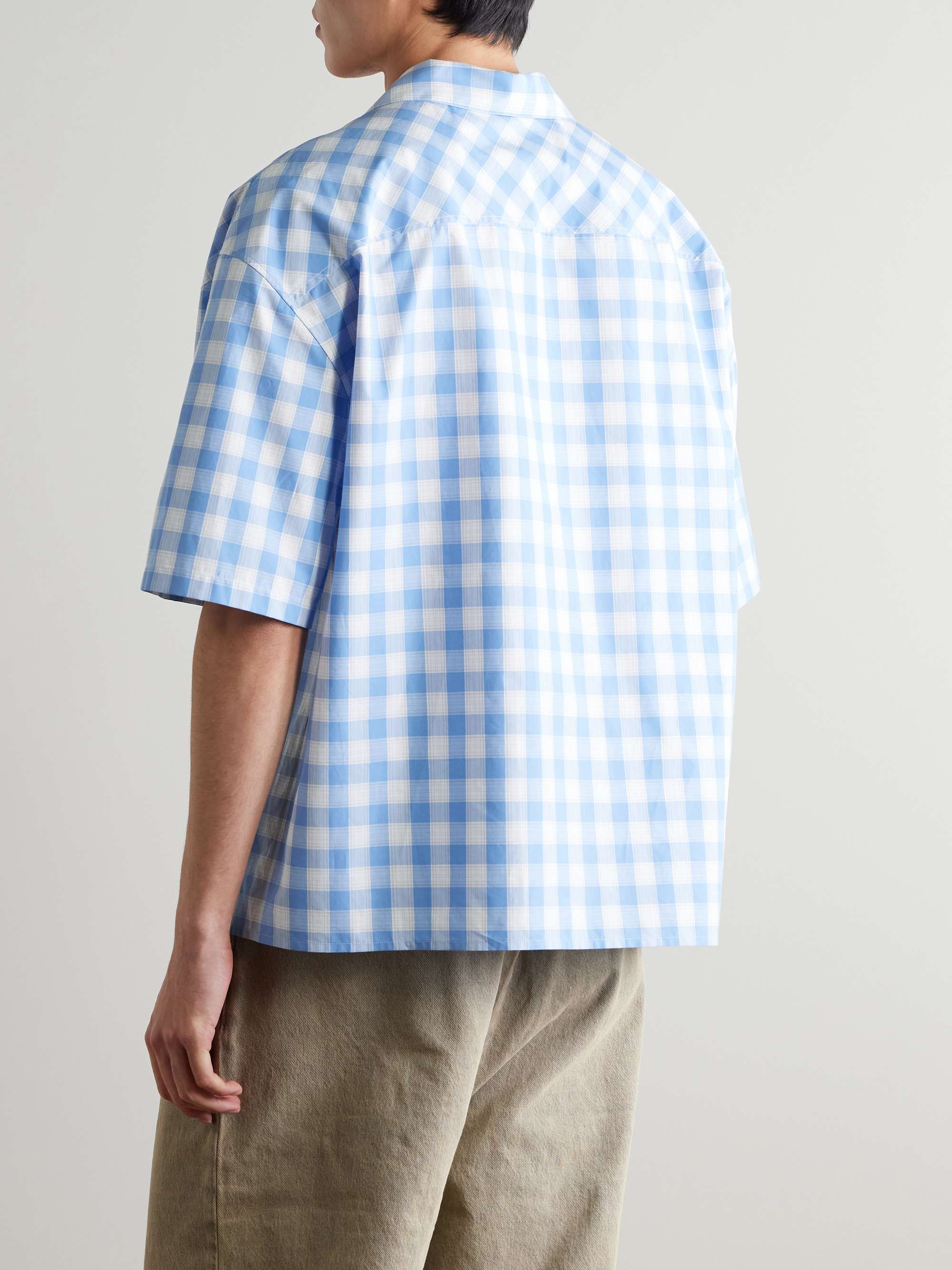 Camp-Collar Logo-Embroidered Gingham Cotton-Poplin Shirt view