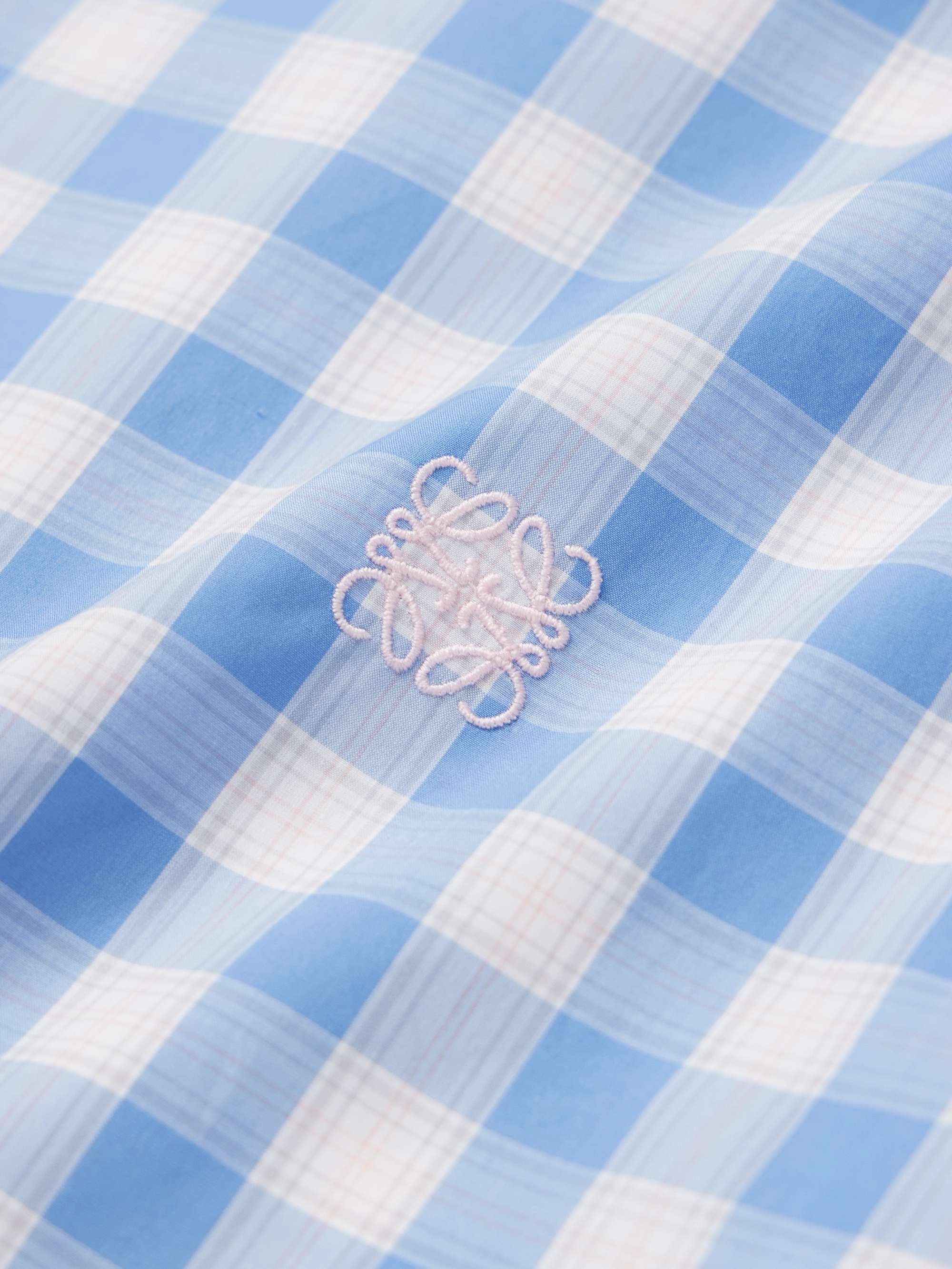 Camp-Collar Logo-Embroidered Gingham Cotton-Poplin Shirt view
