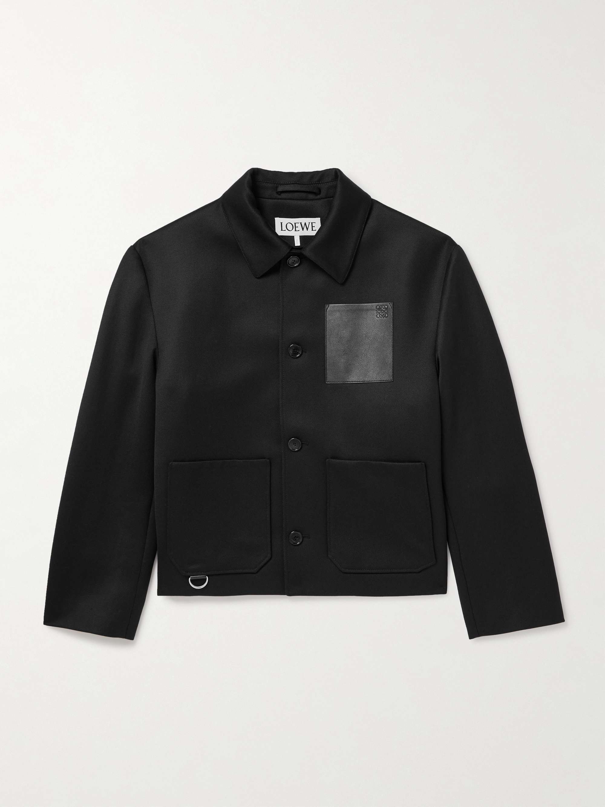 Leather-Trimmed Wool-Twill Jacket view