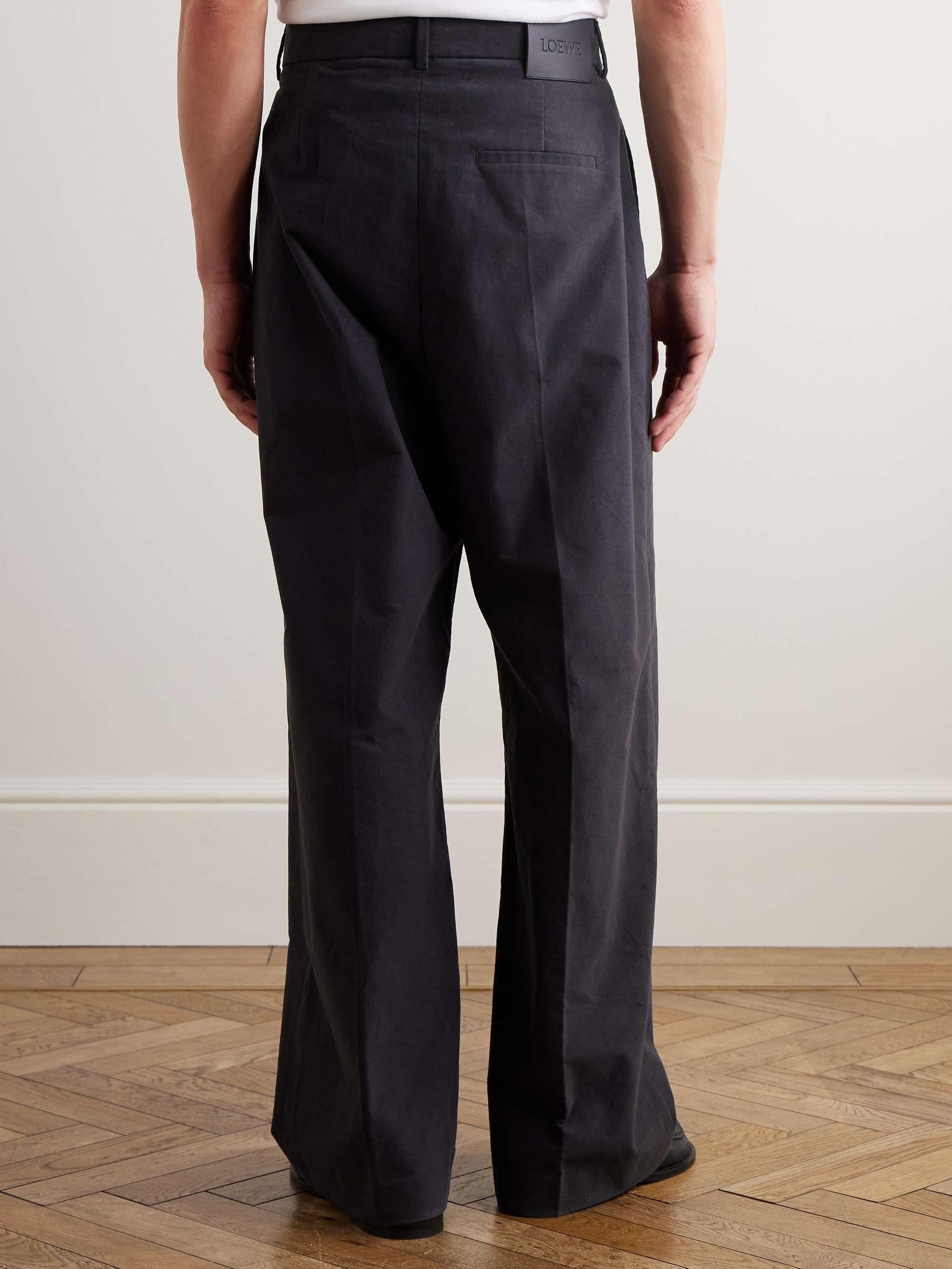 Straight-Leg Pleated Cotton-Blend Moleskin Trousers view