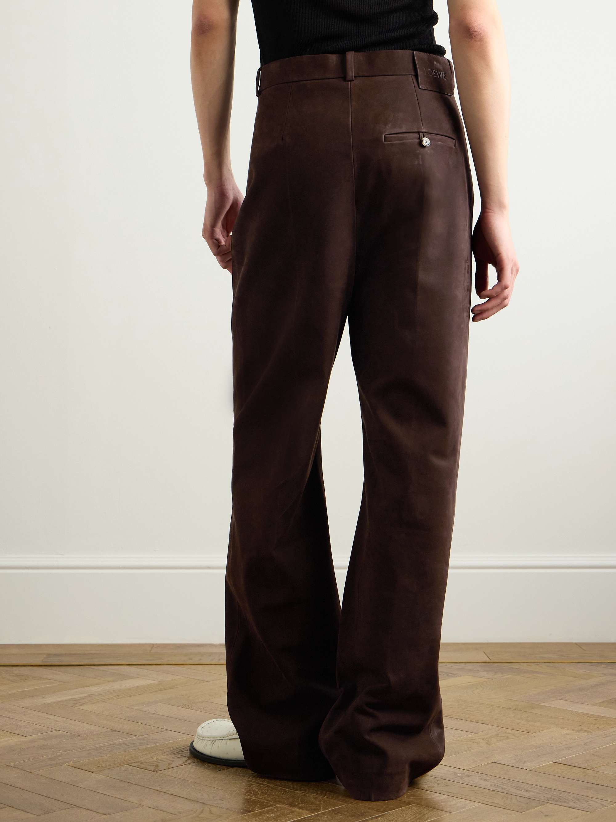 Wide-Leg Pleated Nubuck Trousers view