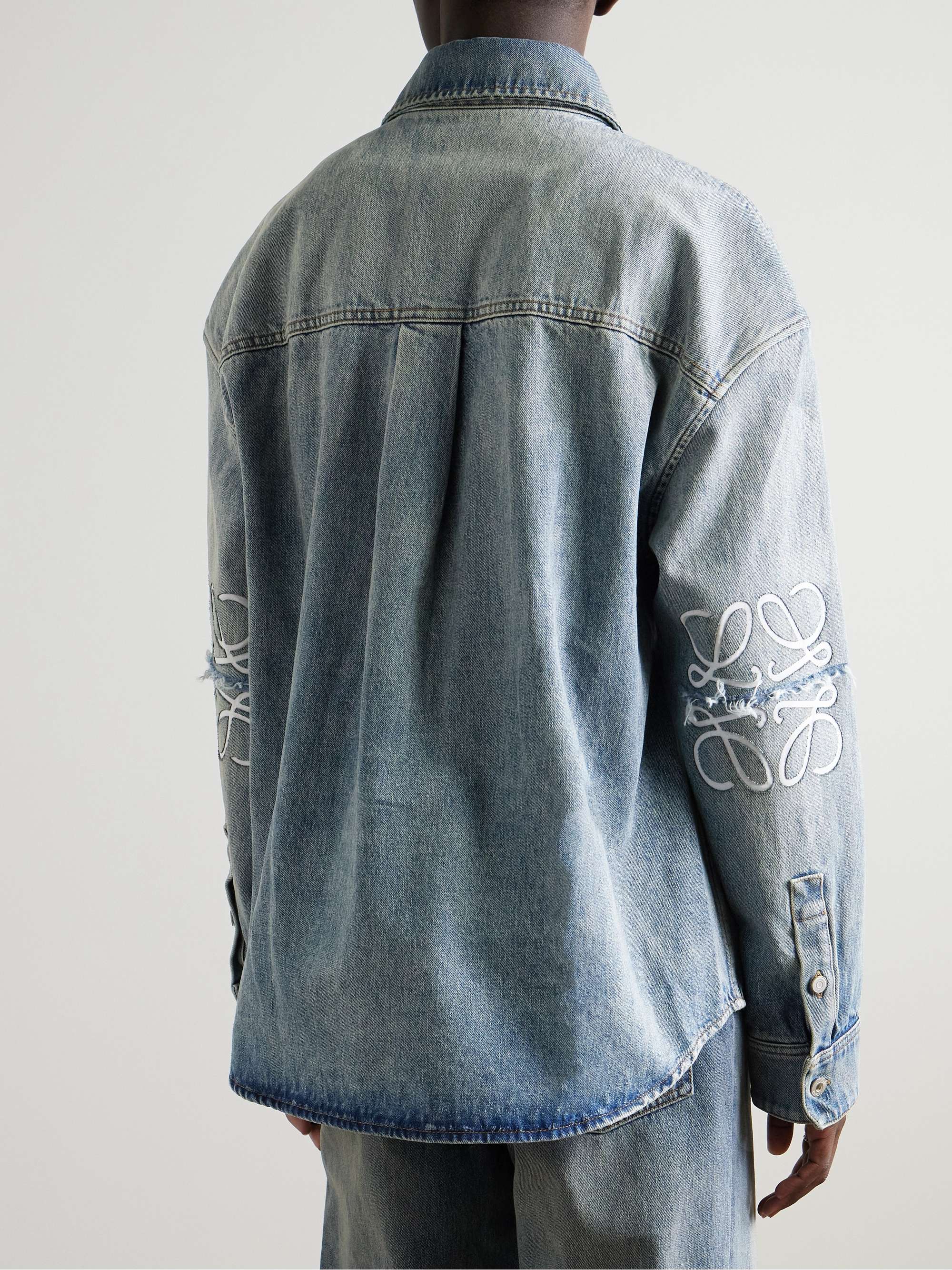 Logo-Embroidered Distressed Denim Overshirt view