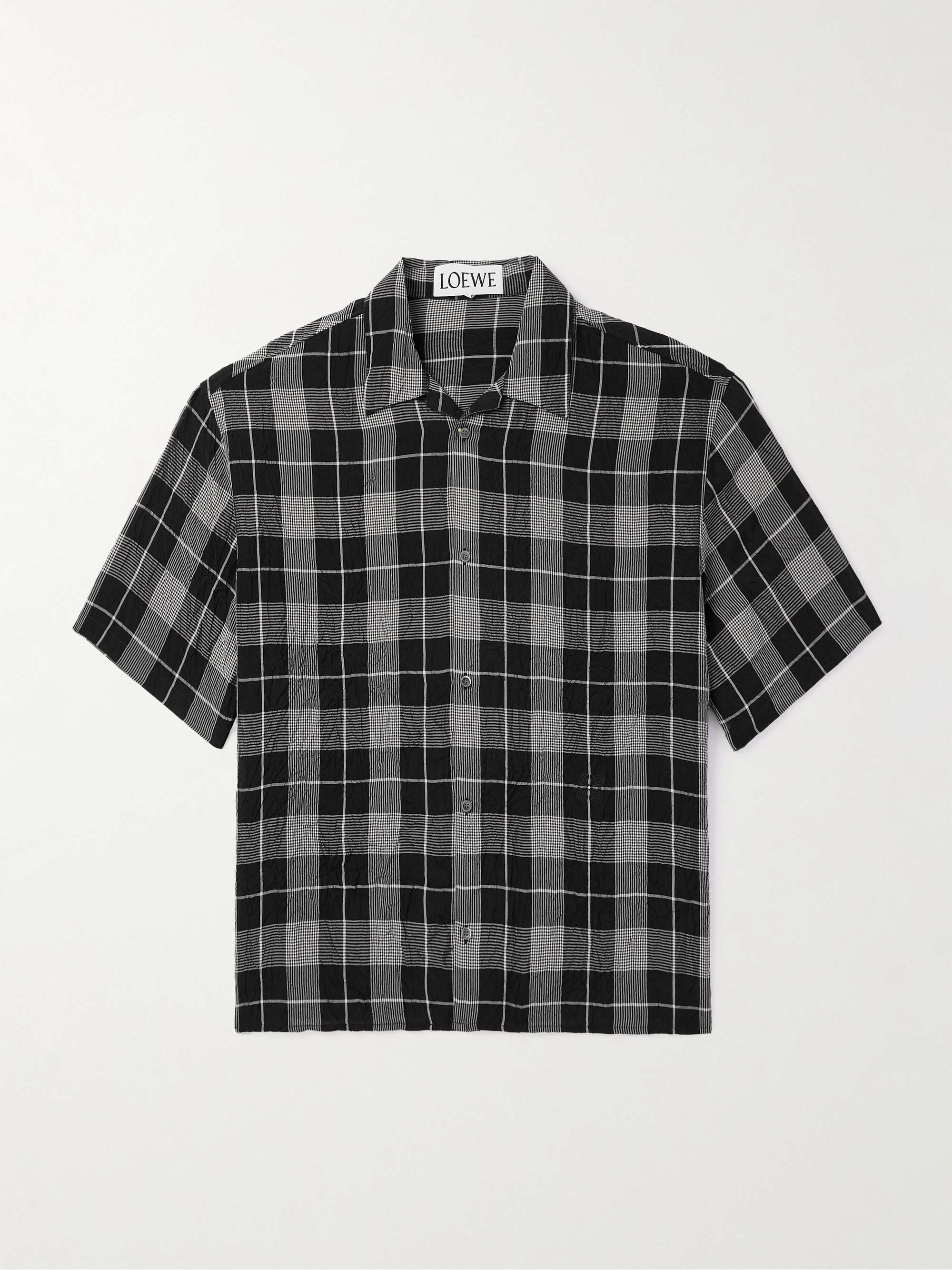 Camp-Collar Checked Crinkled-Twill Shirt view