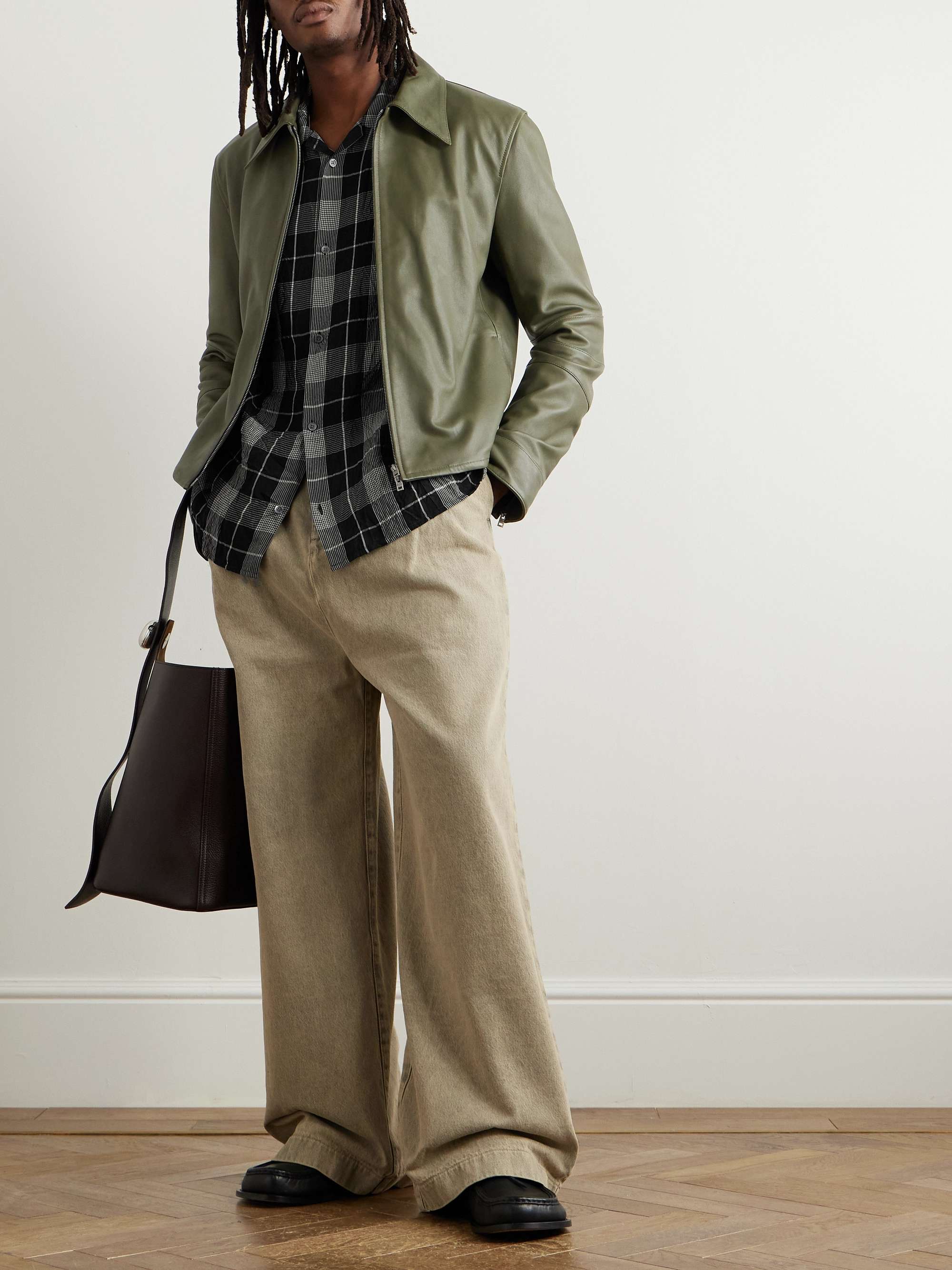 Camp-Collar Checked Crinkled-Twill Shirt view